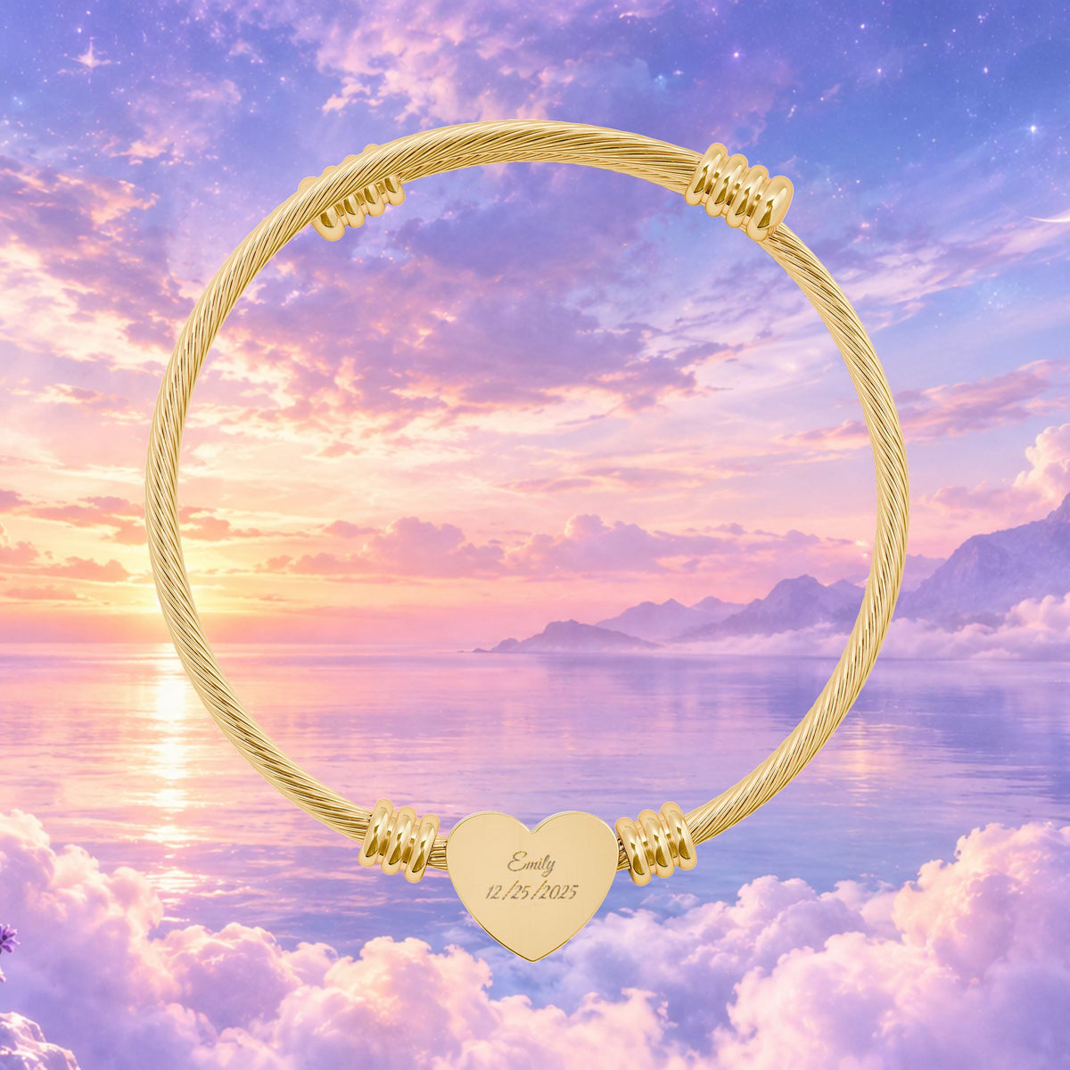 Personalized Heart Cable Cuff Bracelet