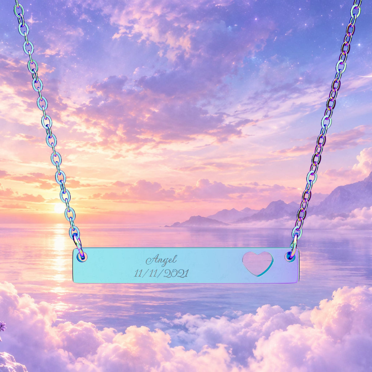 Personalized Heart Cutout Bar Necklace