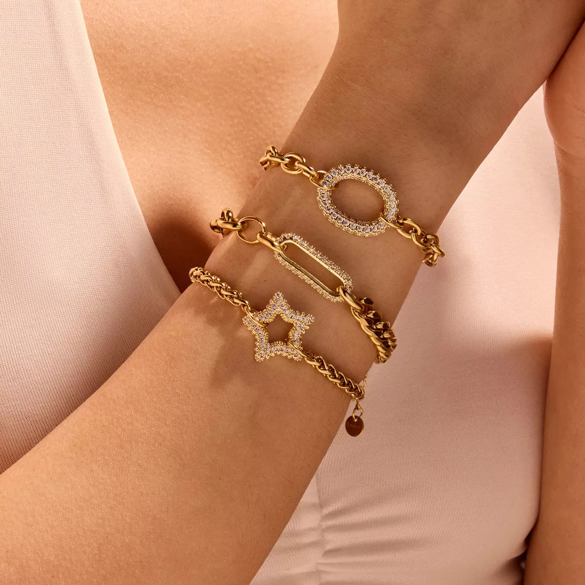 18K Gold-Plated Rhinestone Chain Bracelet – Jemilina