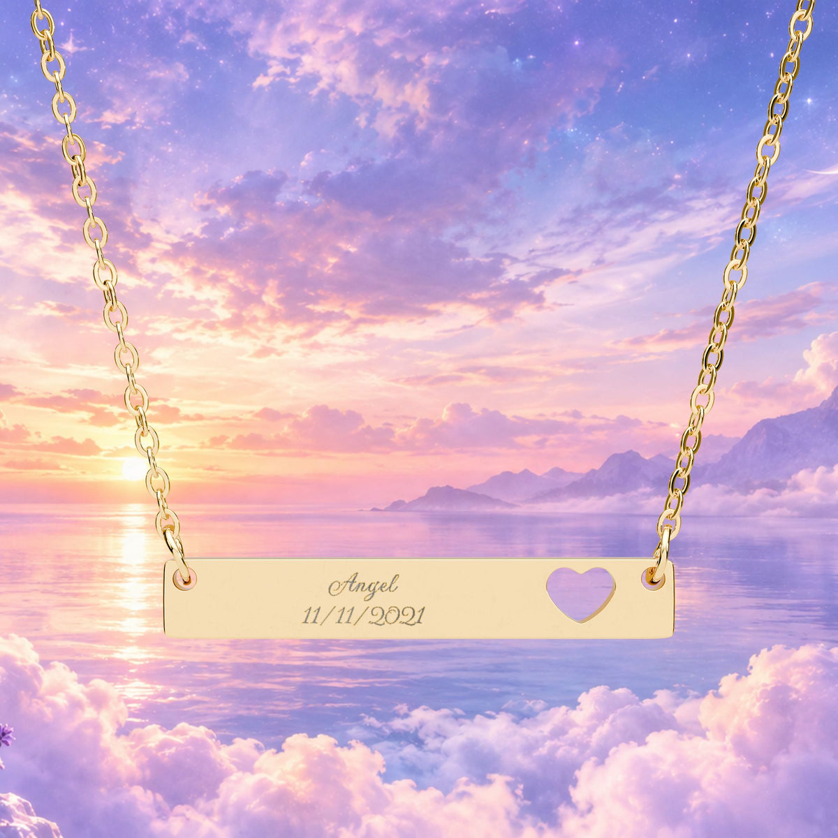 Personalized Heart Cutout Bar Necklace