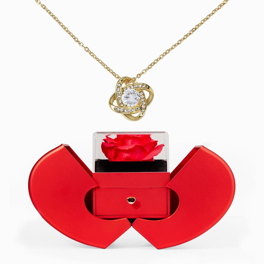 Love Knot Necklace with Red Rose Gift Box