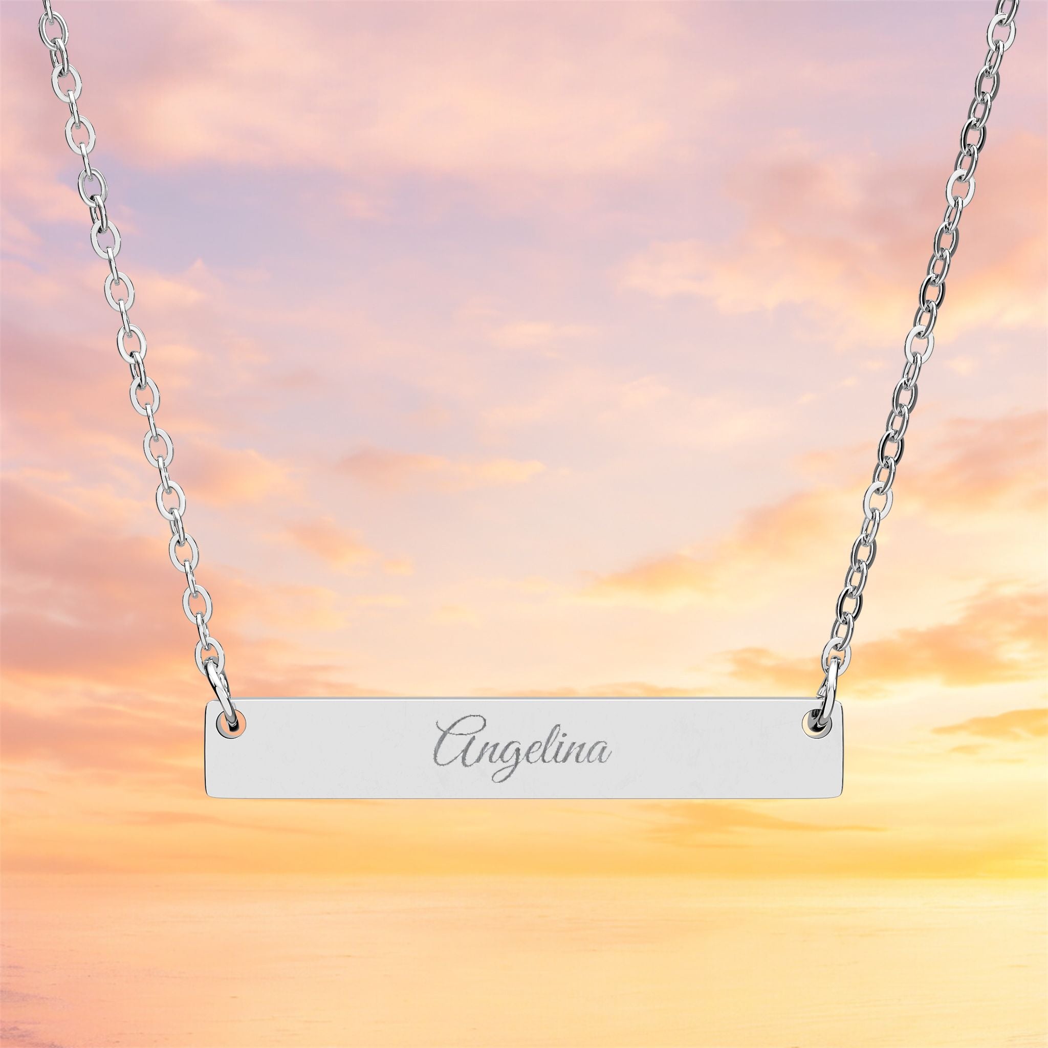 Engraved Horizontal Bar Necklace | Personalized Name Bar Necklace