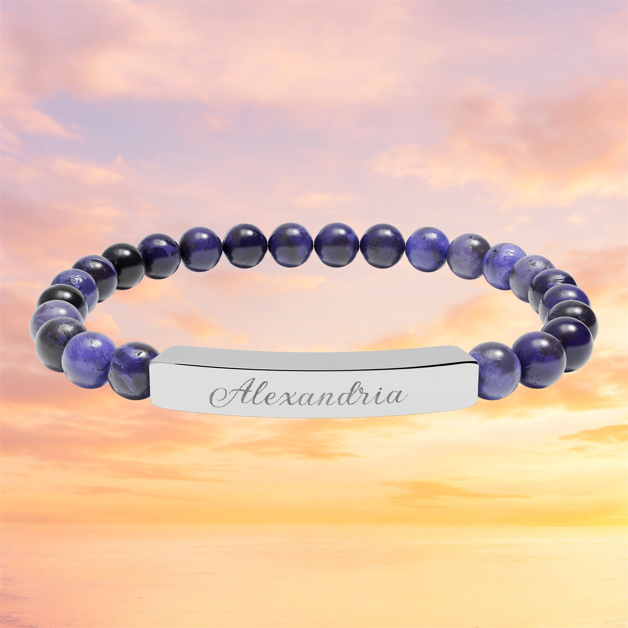 Engraved Bar Natural Stone Bracelet | Personalized Name Bead Gift For Keepsake
