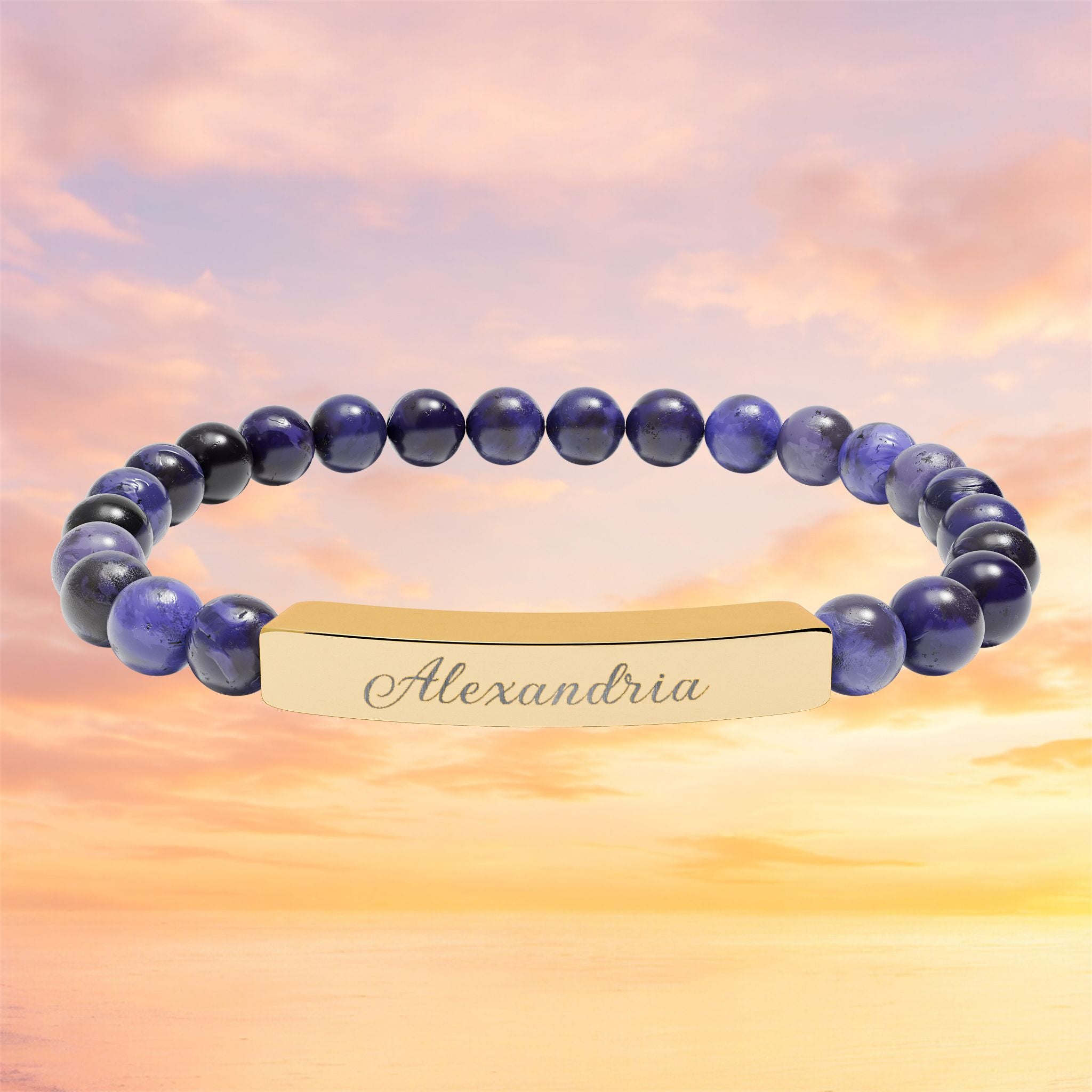 Engraved Bar Natural Stone Bracelet | Personalized Name Bead Gift For Keepsake