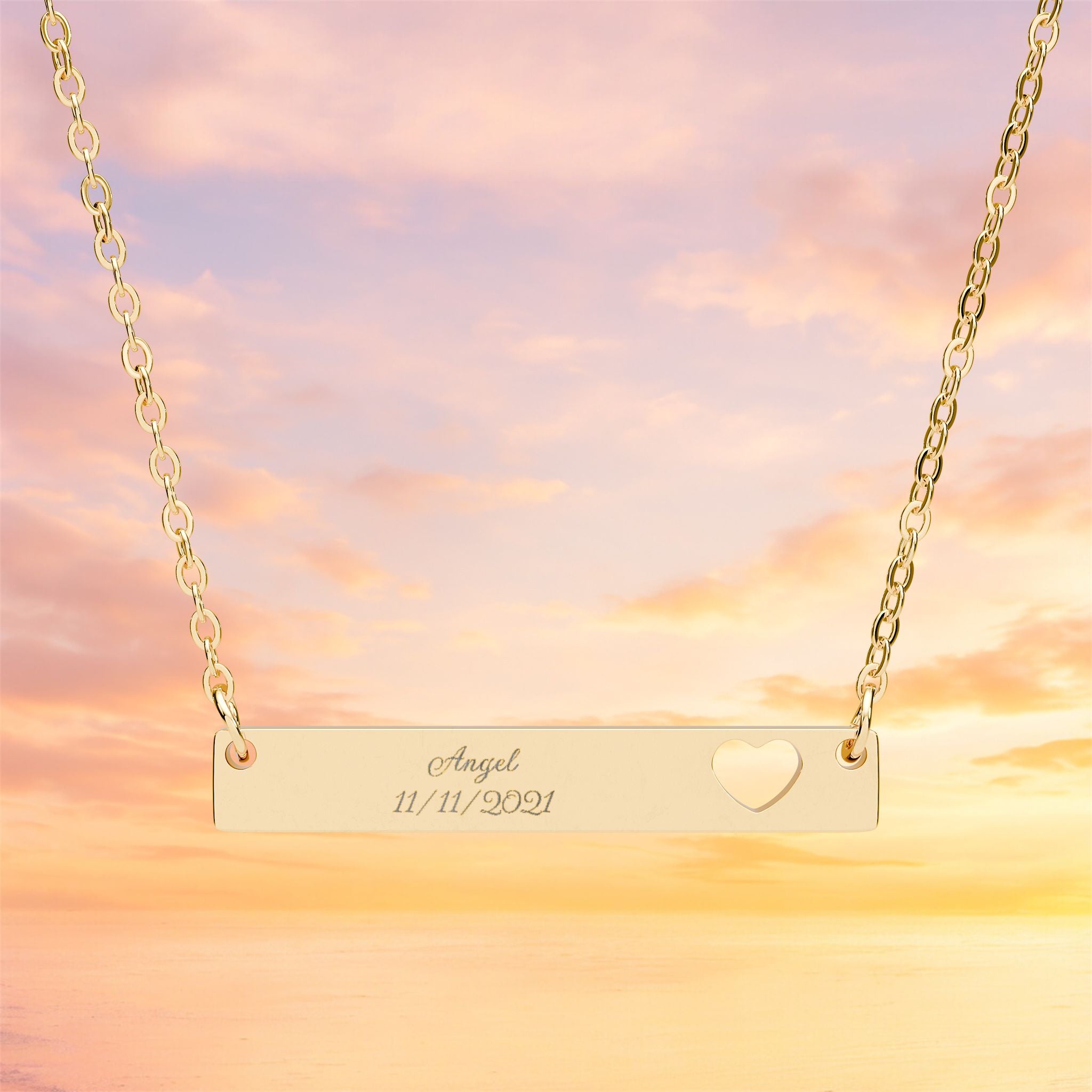 Cutout Heart Bar Necklace, Engraved Bar Necklace | Personalized Name Bar
