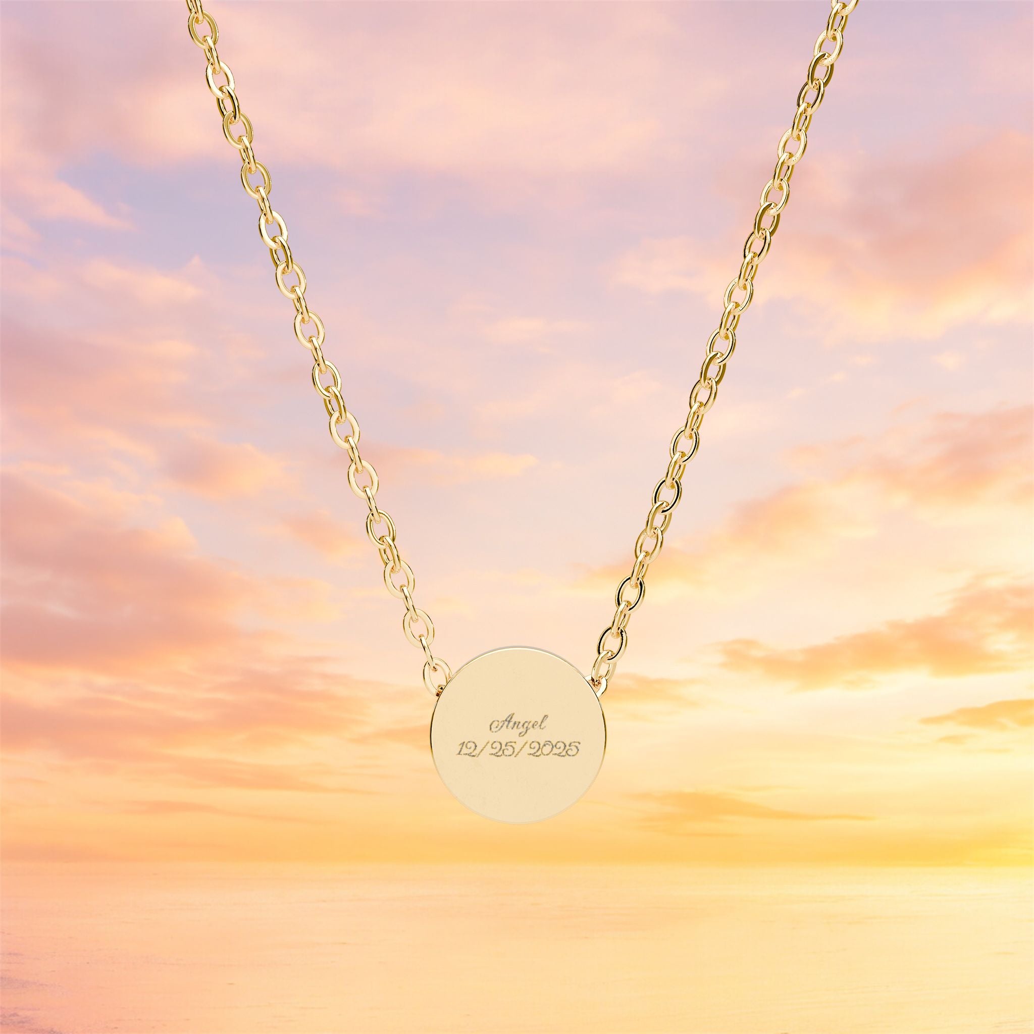 Mini Engraved Circle Necklace | Custom Disc Pendant, Gold or Silver
