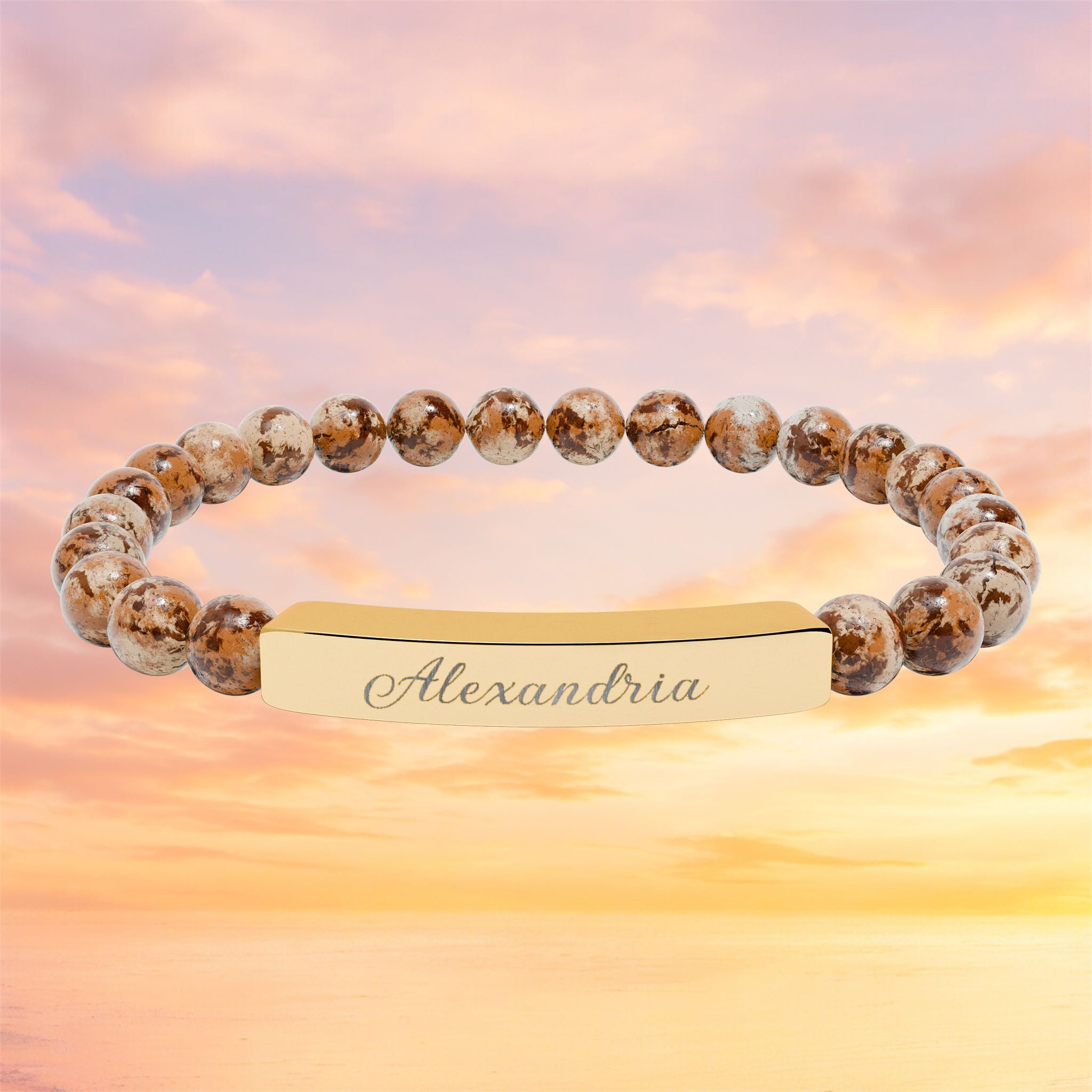 Engraved Bar Natural Stone Bracelet | Personalized Name Bead Gift For Keepsake