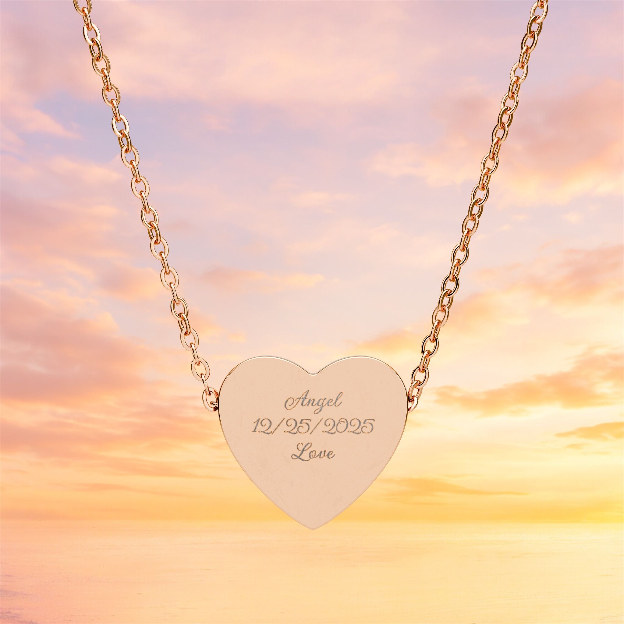 Personalized Heart Necklace Custom Engraved Name Date Healing Codes Stainless Steel Gift for Her Memorial Christian Anniversary Birthday