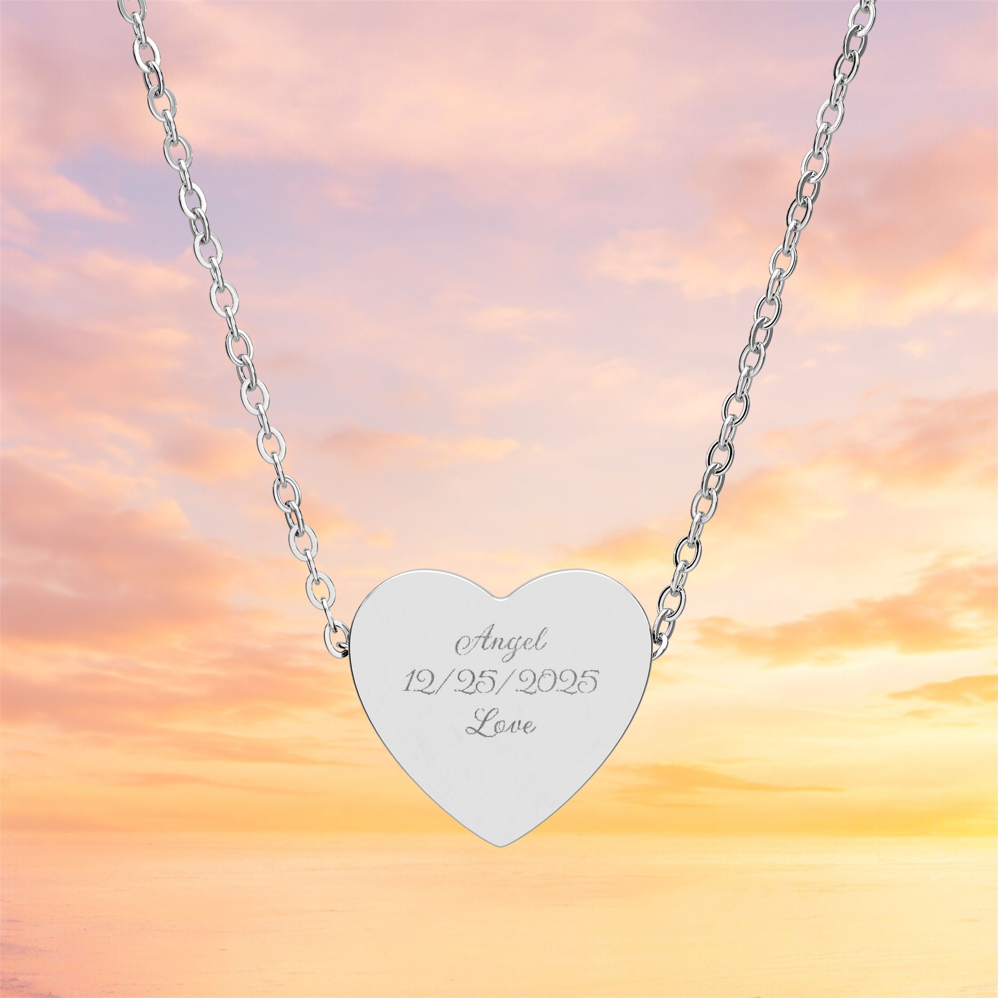 Personalized Heart Necklace Custom Engraved Name Date Healing Codes Stainless Steel Gift for Her Memorial Christian Anniversary Birthday