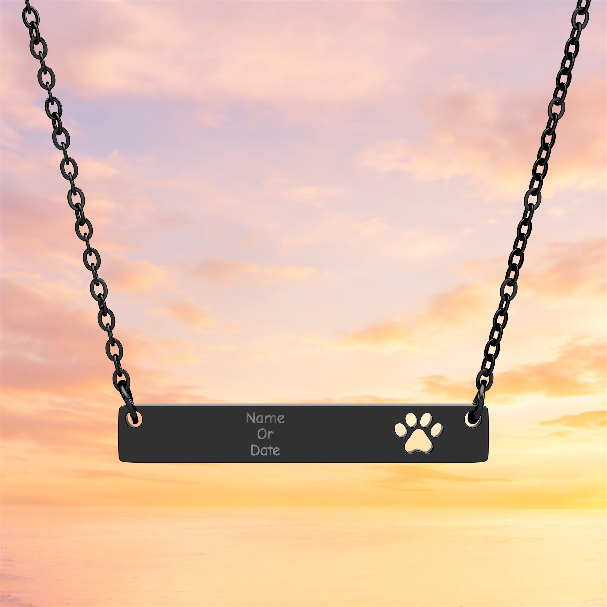 Cutout Paw Bar Necklace | Engraved Pawprint Bar Necklace