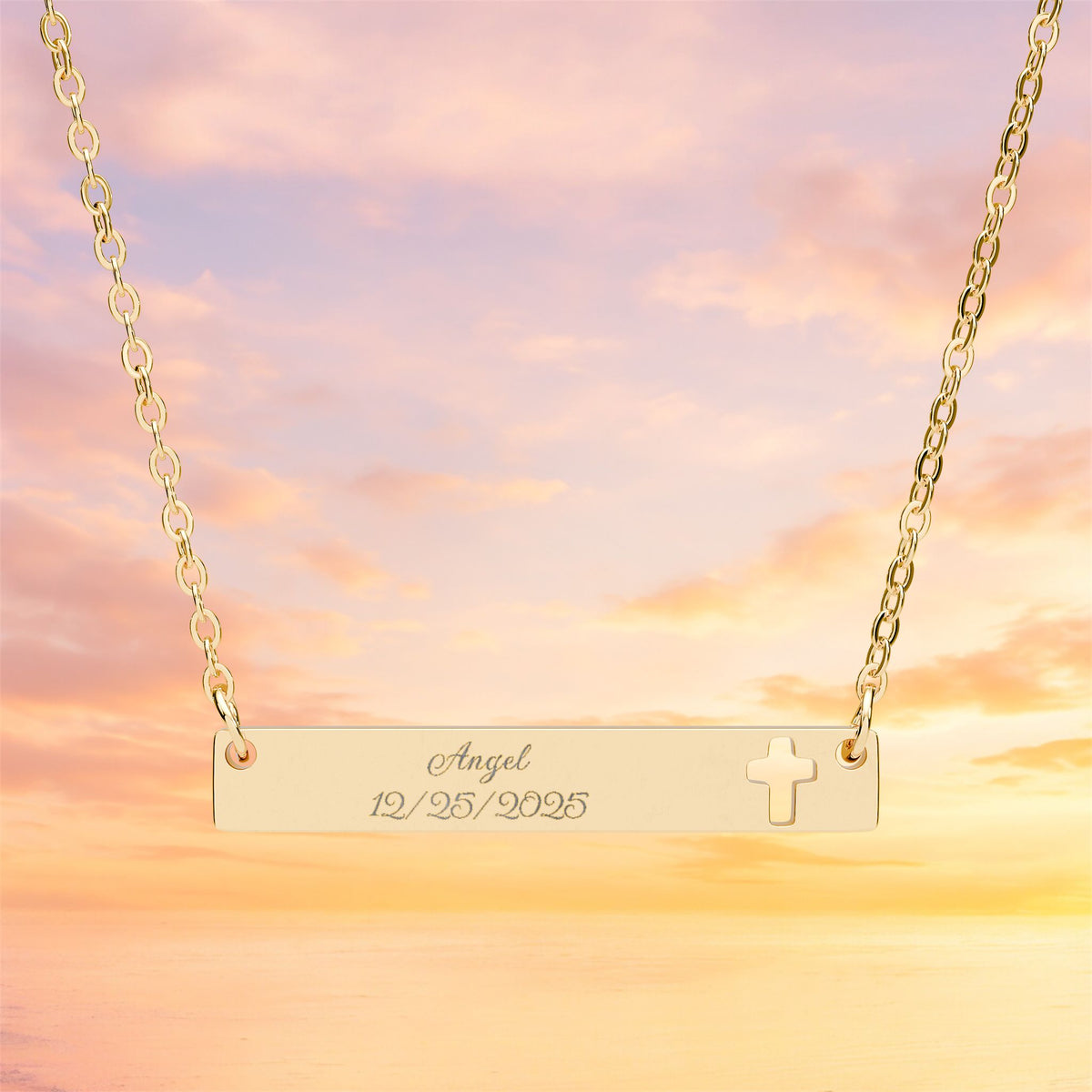 Personalized Cross Cutout Bar Necklace