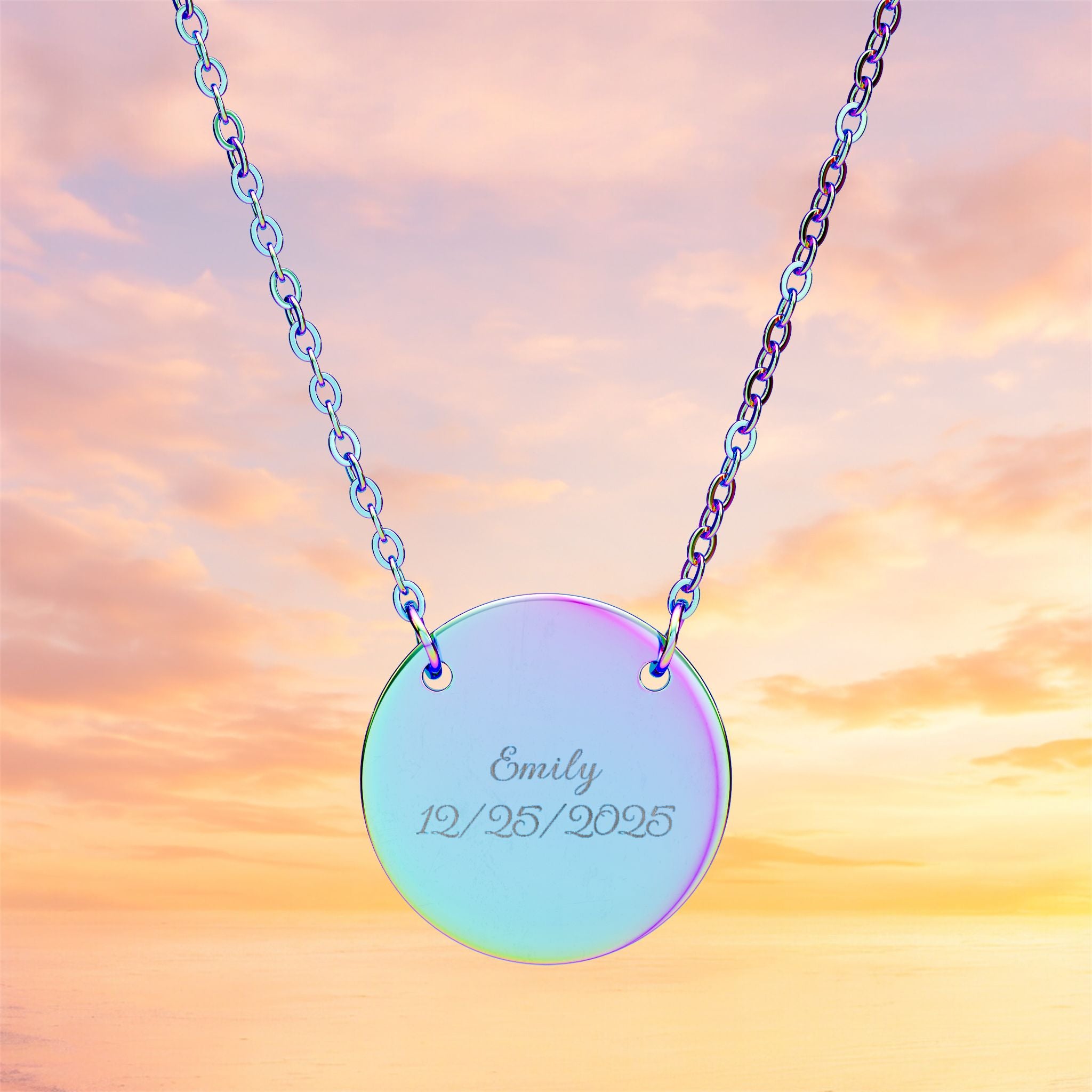 Engraved Circle Name Necklace | Personalized Round Pendant Necklace