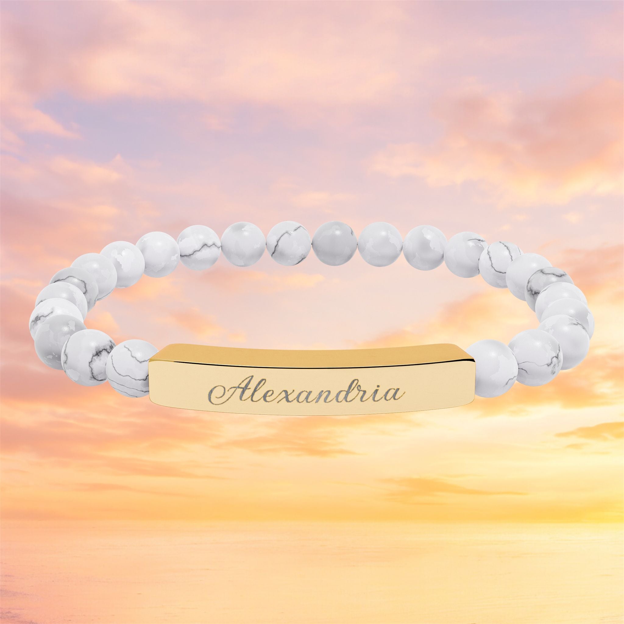 Engraved Bar Natural Stone Bracelet | Personalized Name Bead Gift For Keepsake