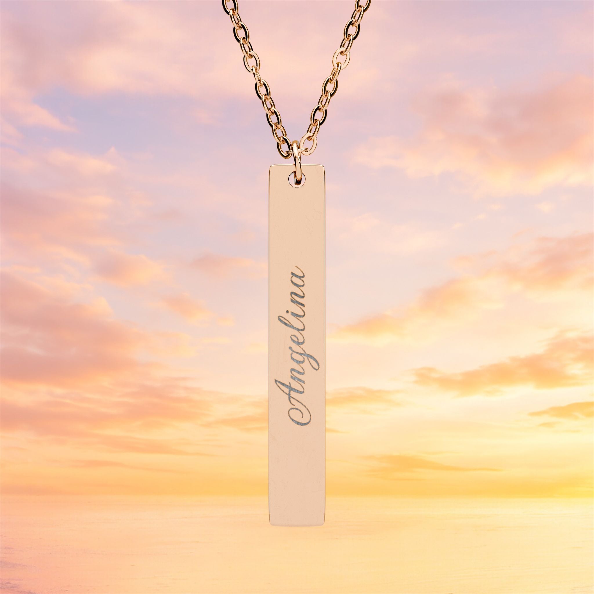 Engraved Vertical Bar Necklace | Personalized Bar Pendant