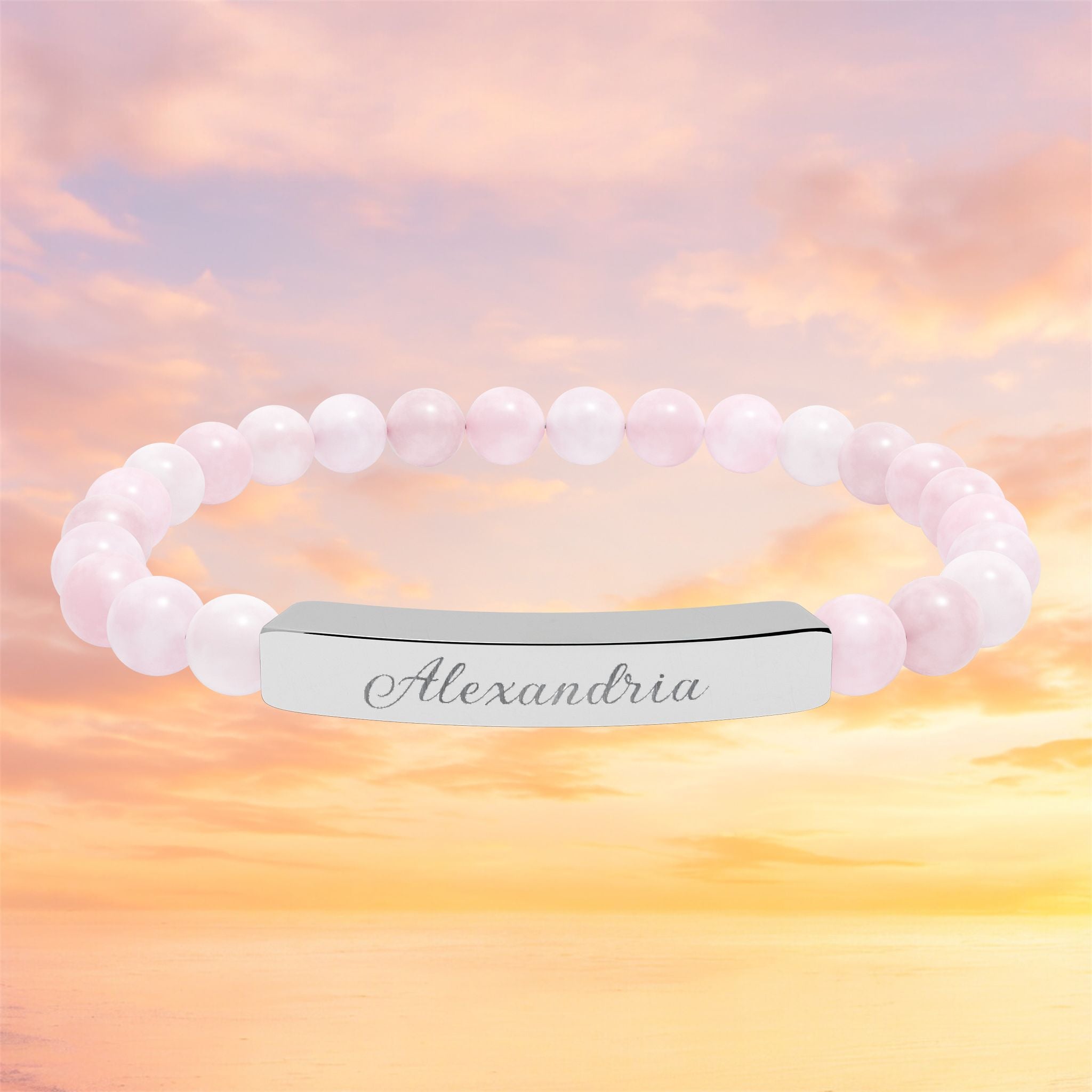Engraved Bar Natural Stone Bracelet | Personalized Name Bead Gift For Keepsake