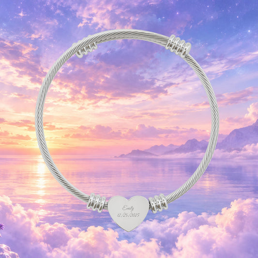 Personalized Heart Cable Cuff Bracelet