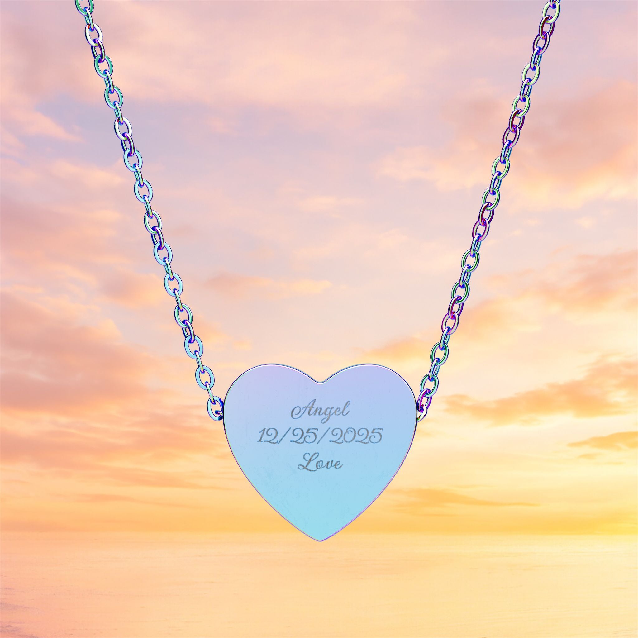 Personalized Heart Necklace Custom Engraved Name Date Healing Codes Stainless Steel Gift for Her Memorial Christian Anniversary Birthday