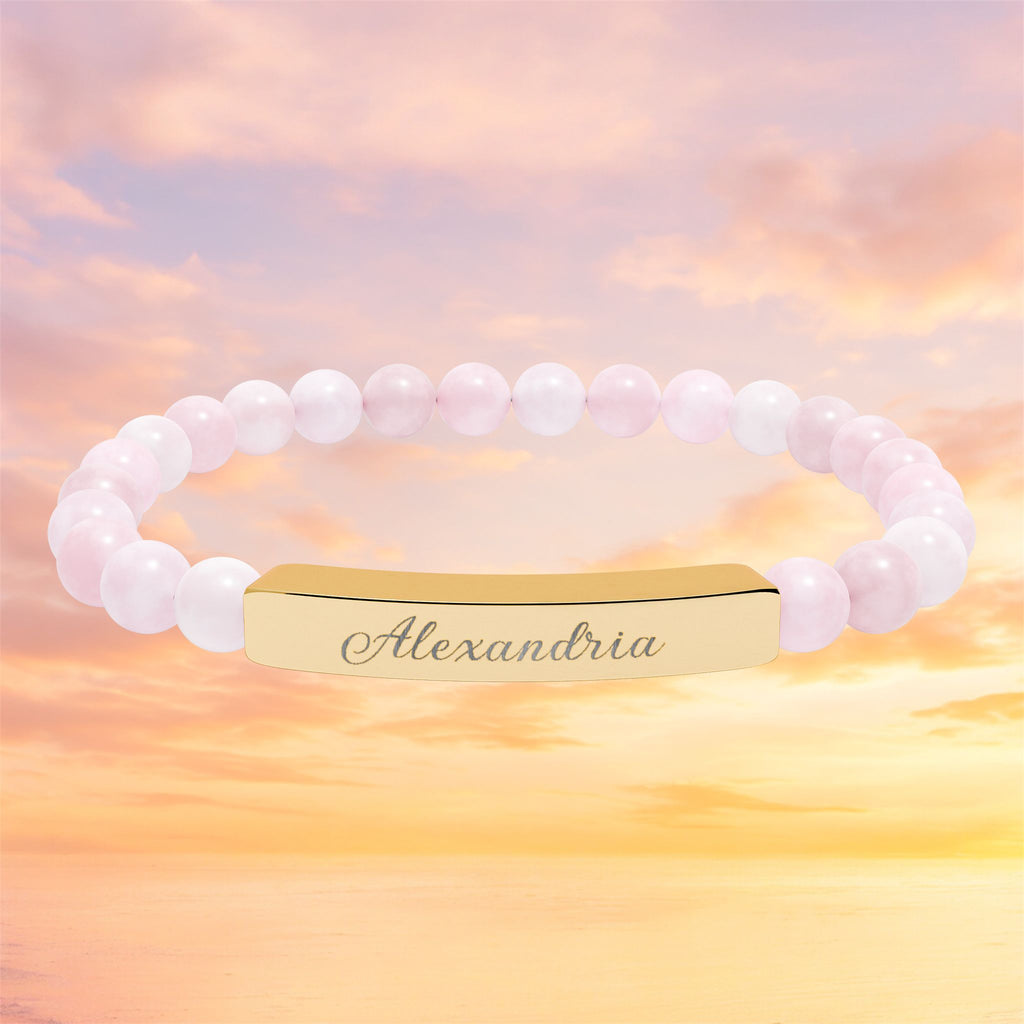 Engraved Bar Natural Stone Bracelet | Personalized Name Bead Gift For Keepsake