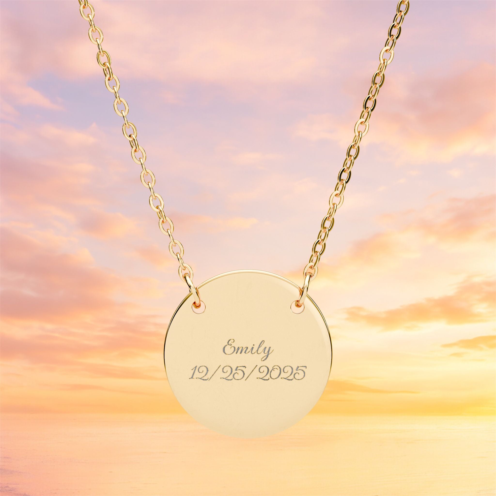 Engraved Circle Name Necklace | Personalized Round Pendant Necklace
