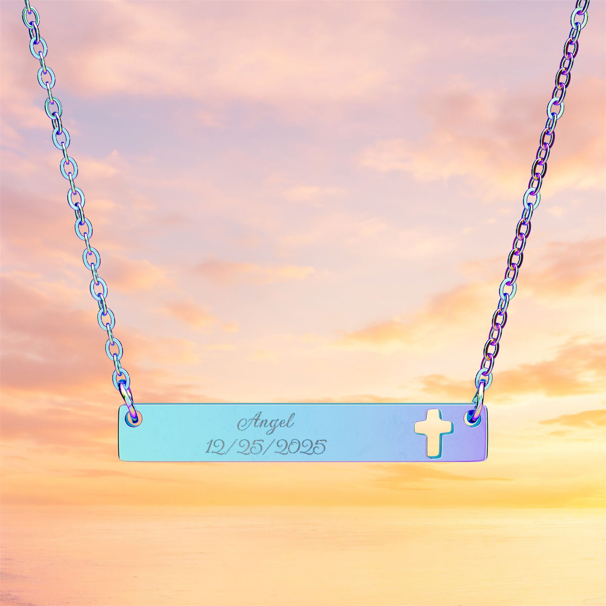 Personalized Cross Cutout Bar Necklace