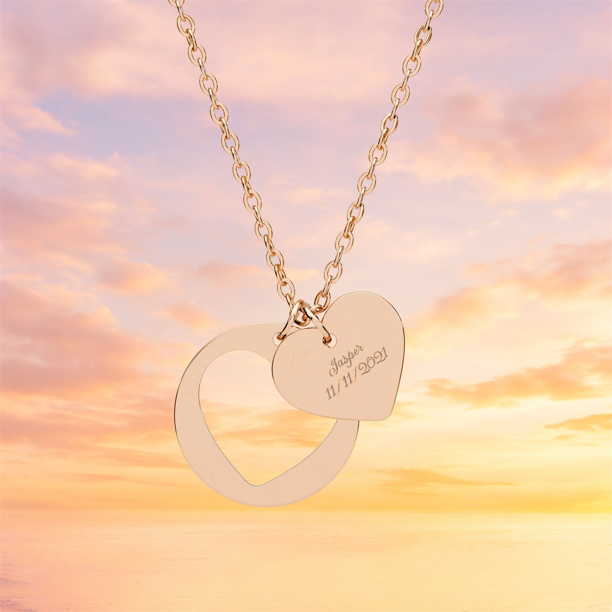 Heart Cutout Engraved Necklace | Heart Pendant Necklace