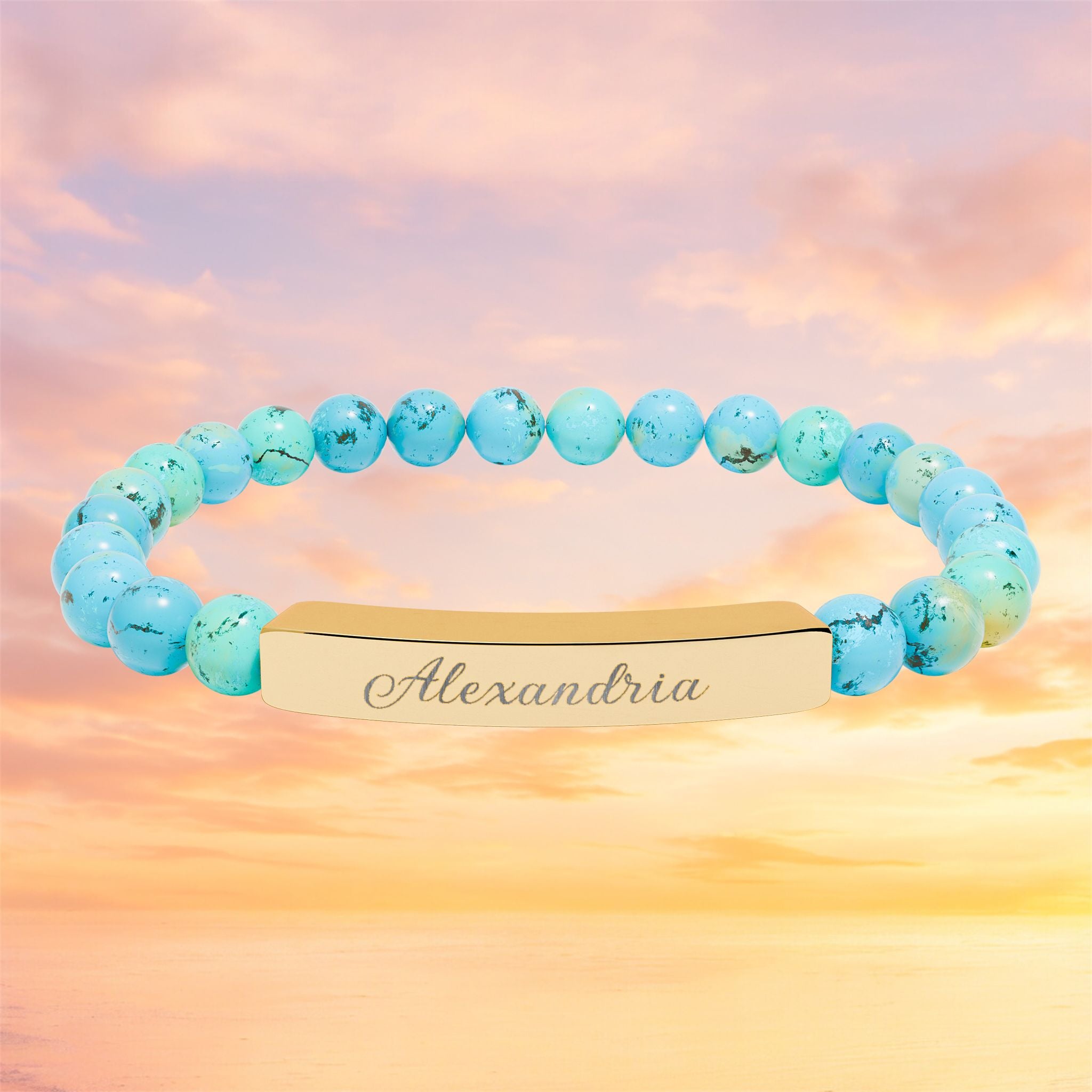 Engraved Bar Natural Stone Bracelet | Personalized Name Bead Gift For Keepsake