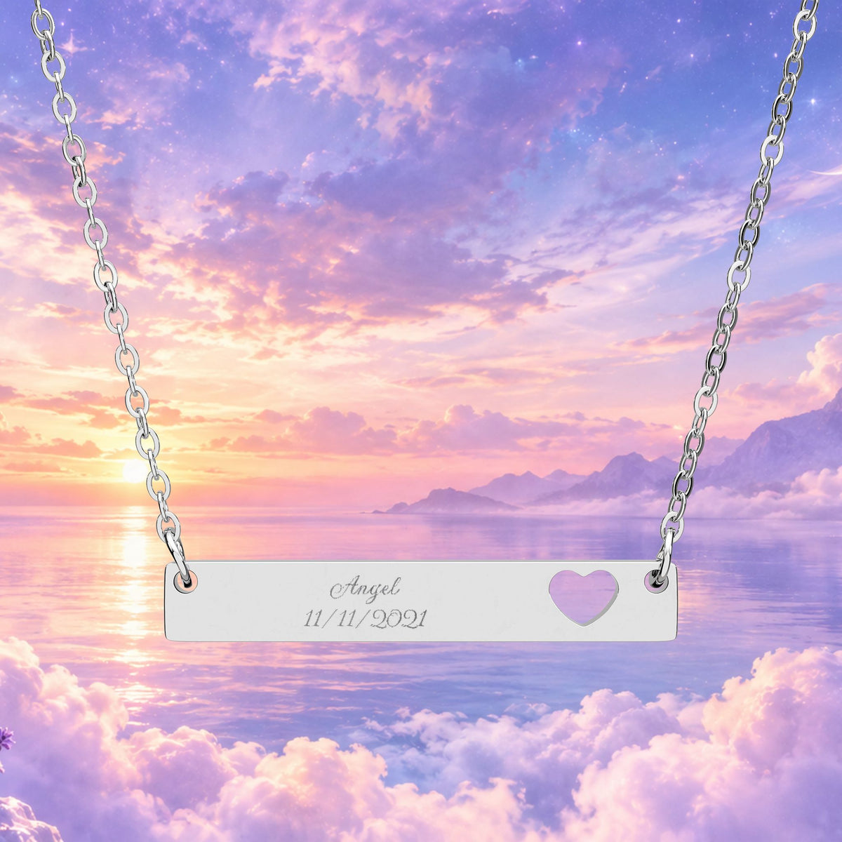 Personalized Heart Cutout Bar Necklace