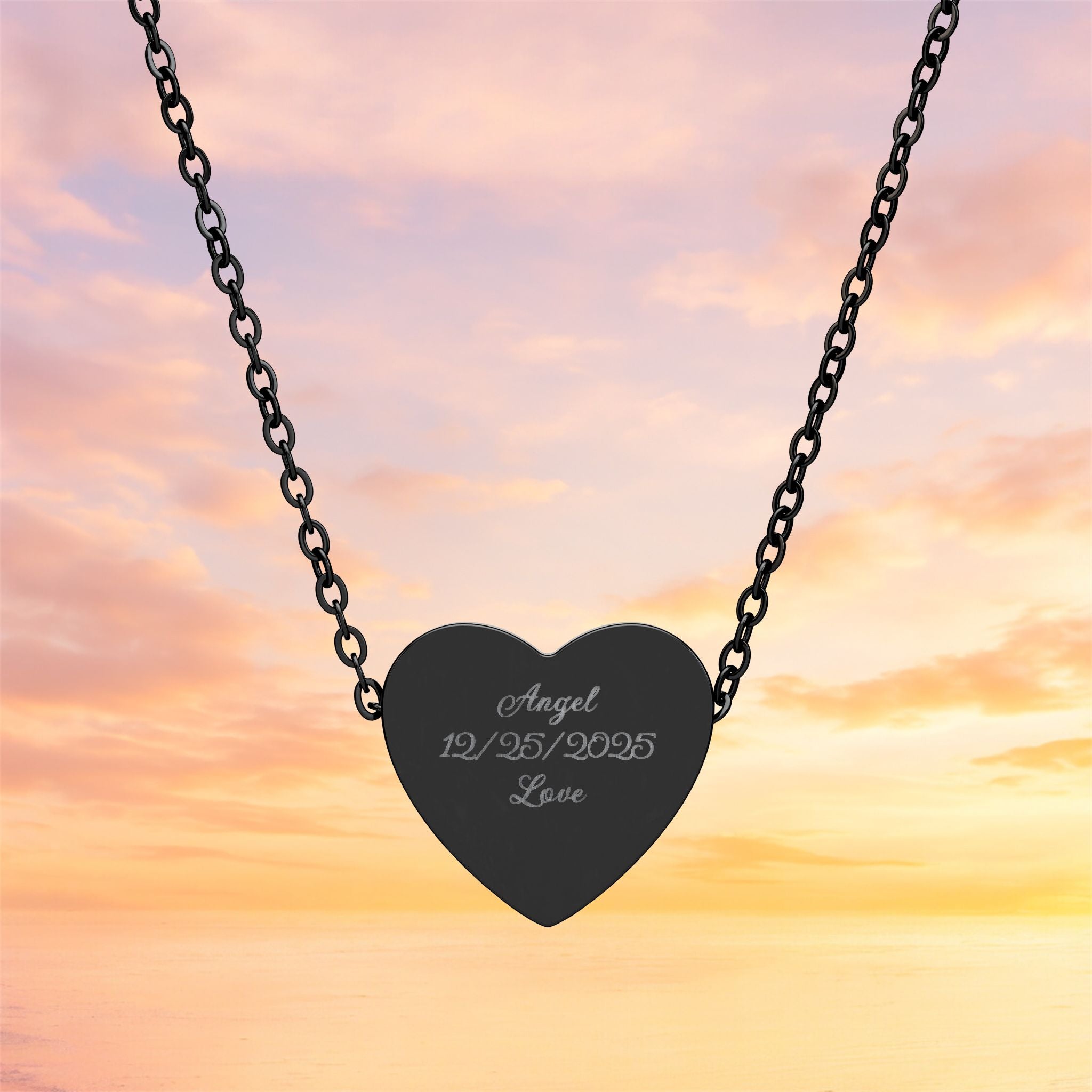 Personalized Heart Necklace Custom Engraved Name Date Healing Codes Stainless Steel Gift for Her Memorial Christian Anniversary Birthday