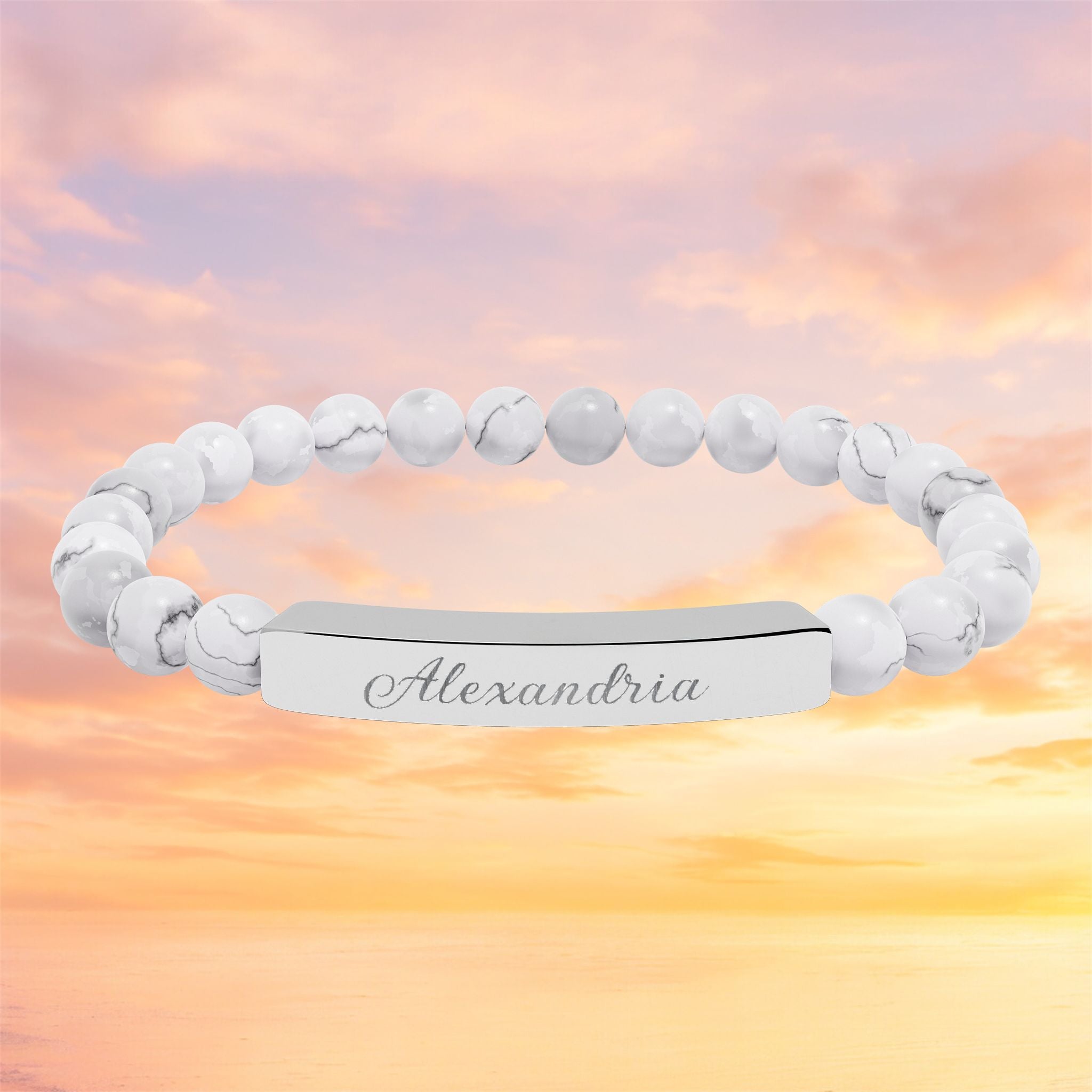 Engraved Bar Natural Stone Bracelet | Personalized Name Bead Gift For Keepsake