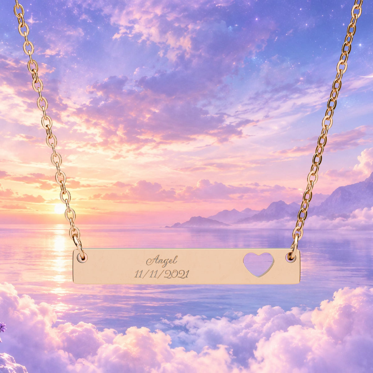 Personalized Heart Cutout Bar Necklace