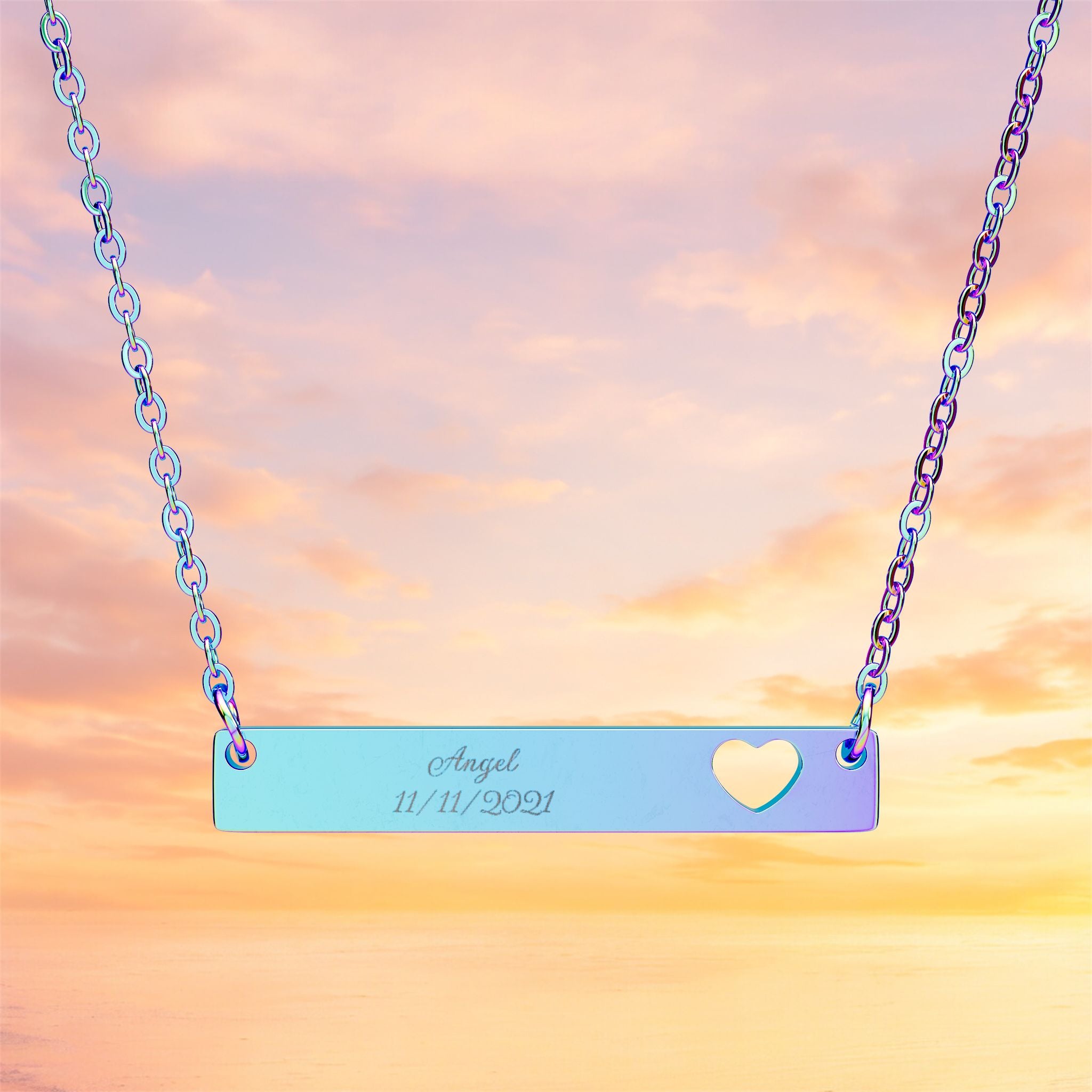 Cutout Heart Bar Necklace, Engraved Bar Necklace | Personalized Name Bar