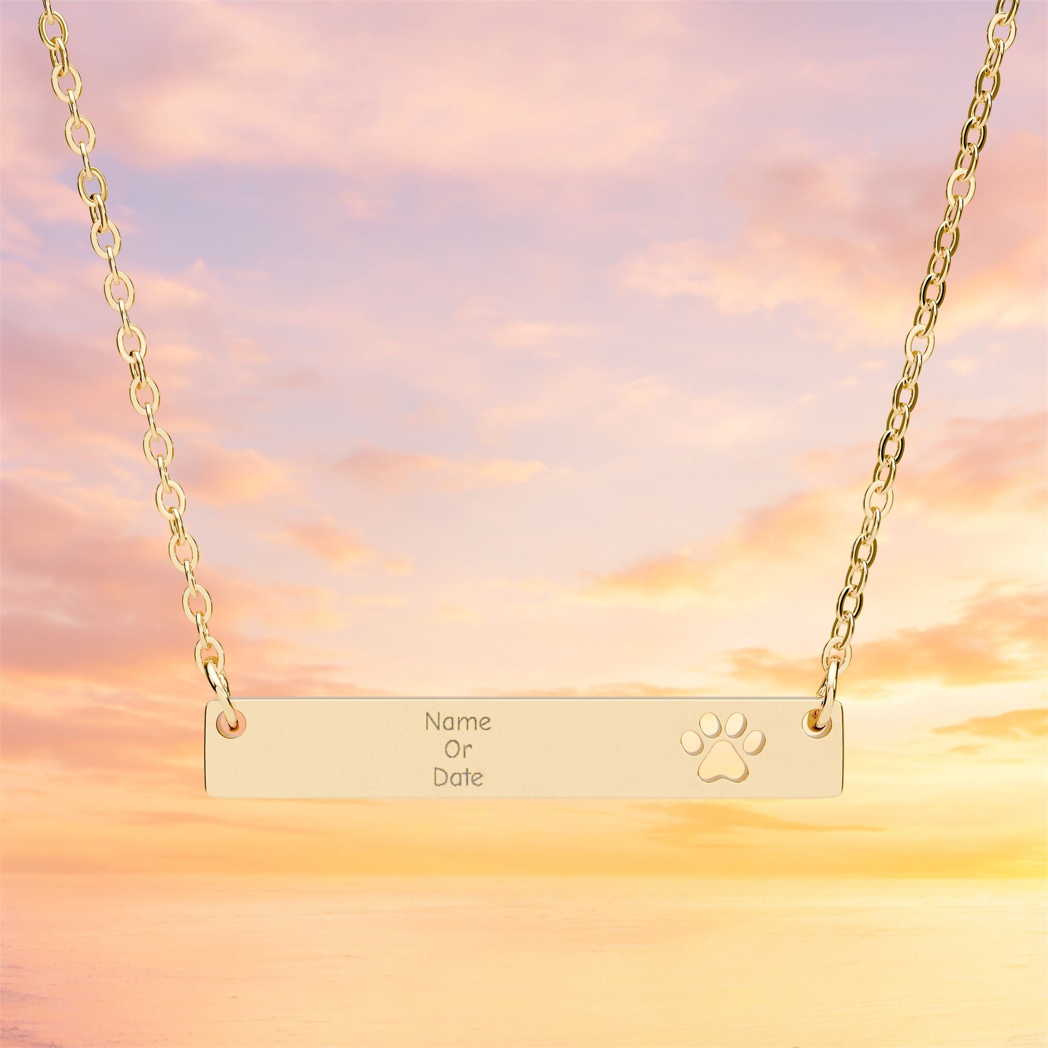 Cutout Paw Bar Necklace | Engraved Pawprint Bar Necklace