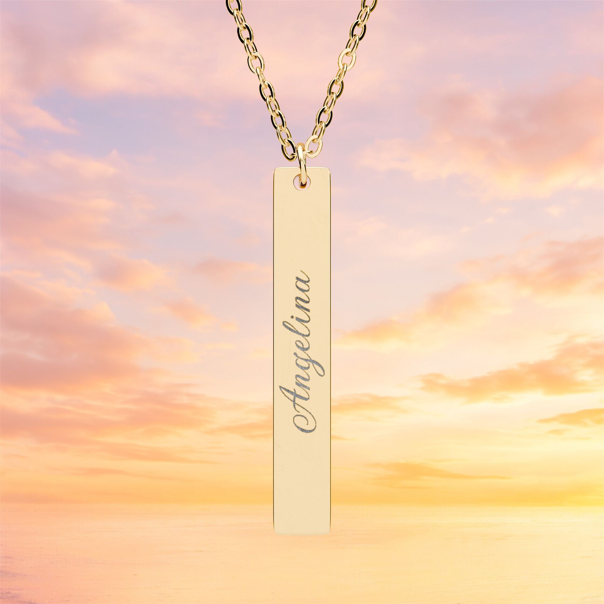 Engraved Vertical Bar Necklace | Personalized Bar Pendant
