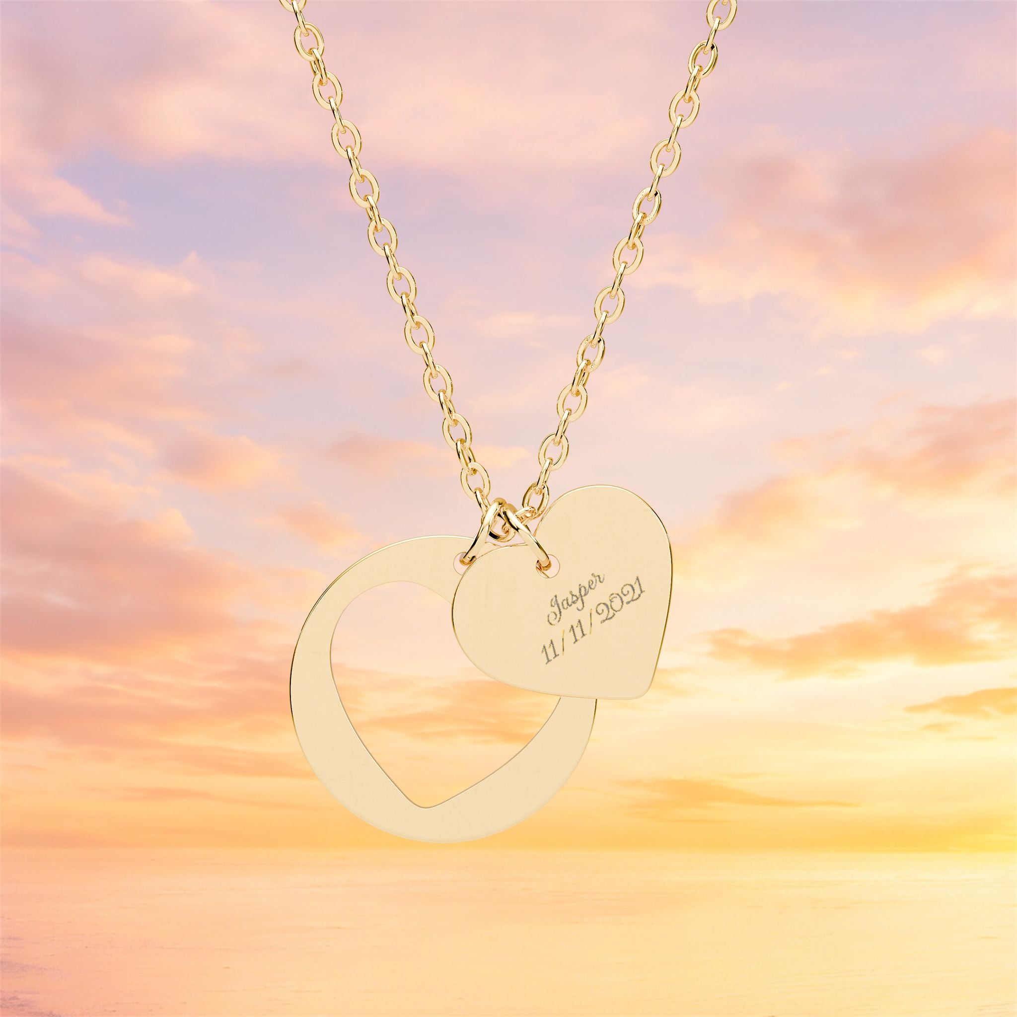 Heart Cutout Engraved Necklace | Heart Pendant Necklace