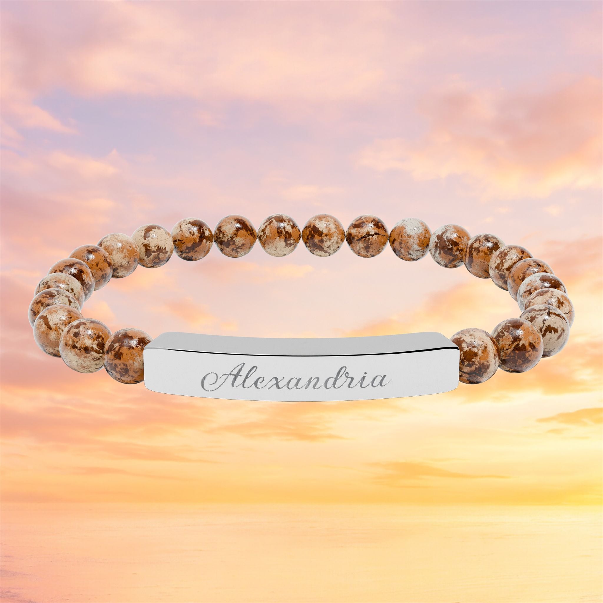 Engraved Bar Natural Stone Bracelet | Personalized Name Bead Gift For Keepsake