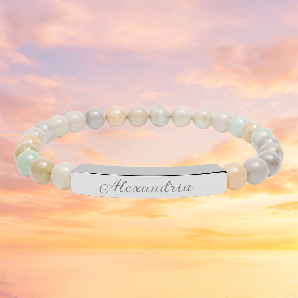 Engraved Bar Natural Stone Bracelet | Personalized Name Bead Gift For Keepsake