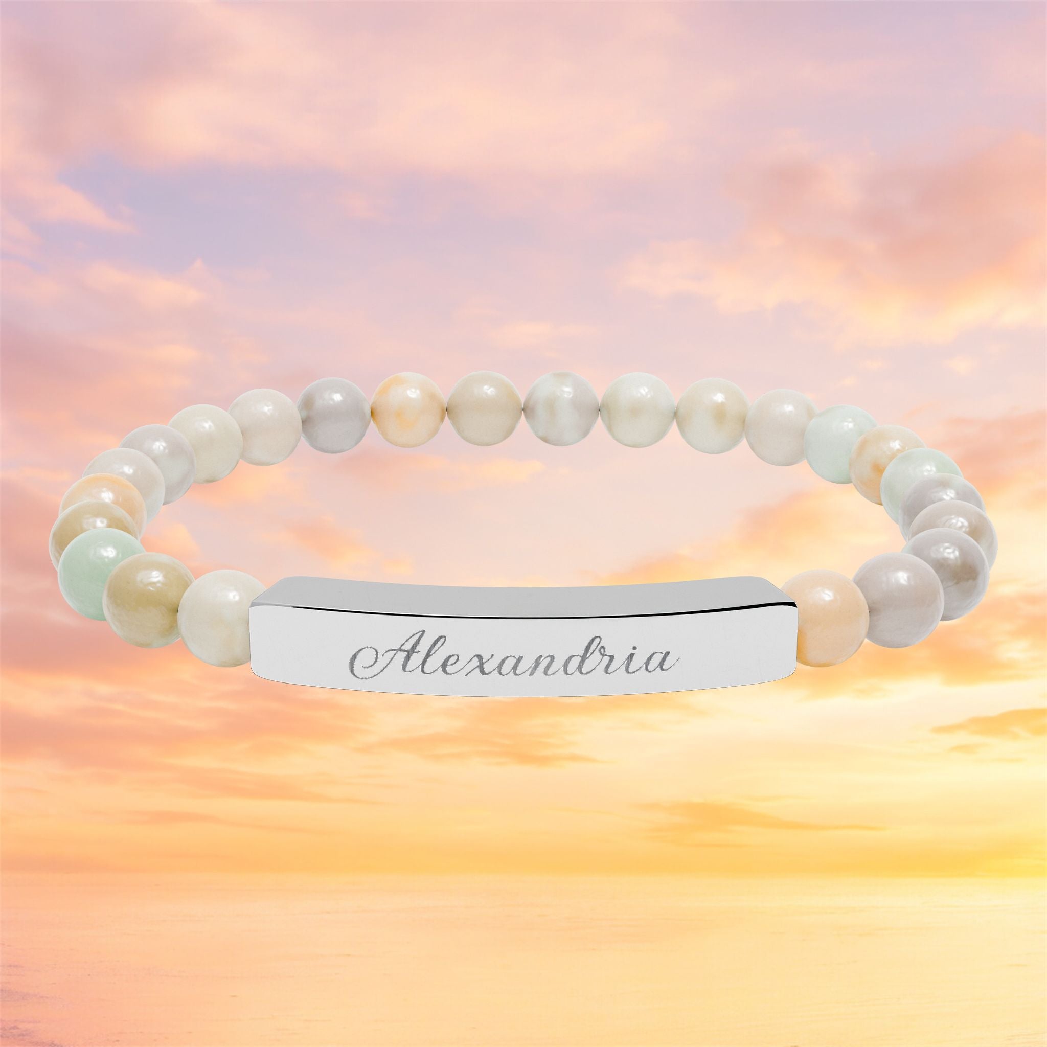 Engraved Bar Natural Stone Bracelet | Personalized Name Bead Gift For Keepsake