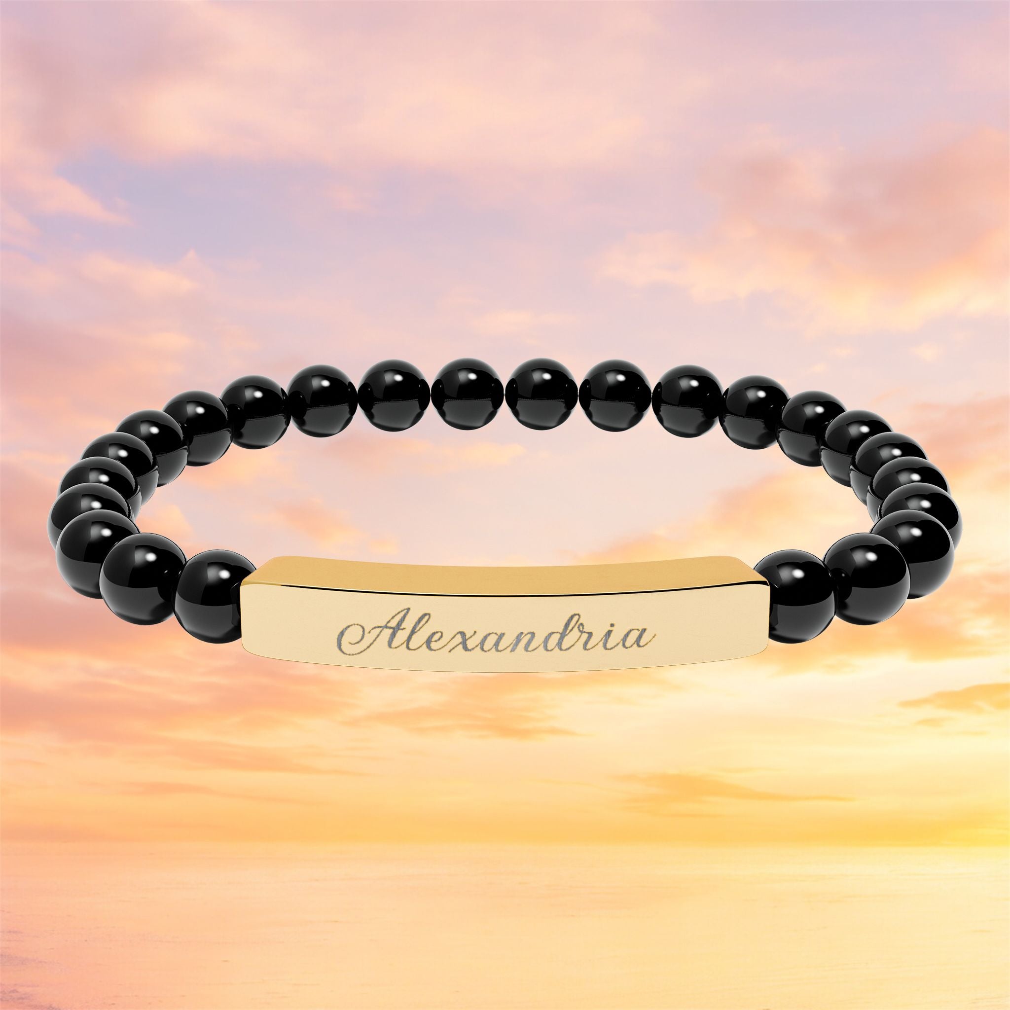 Engraved Bar Natural Stone Bracelet | Personalized Name Bead Gift For Keepsake