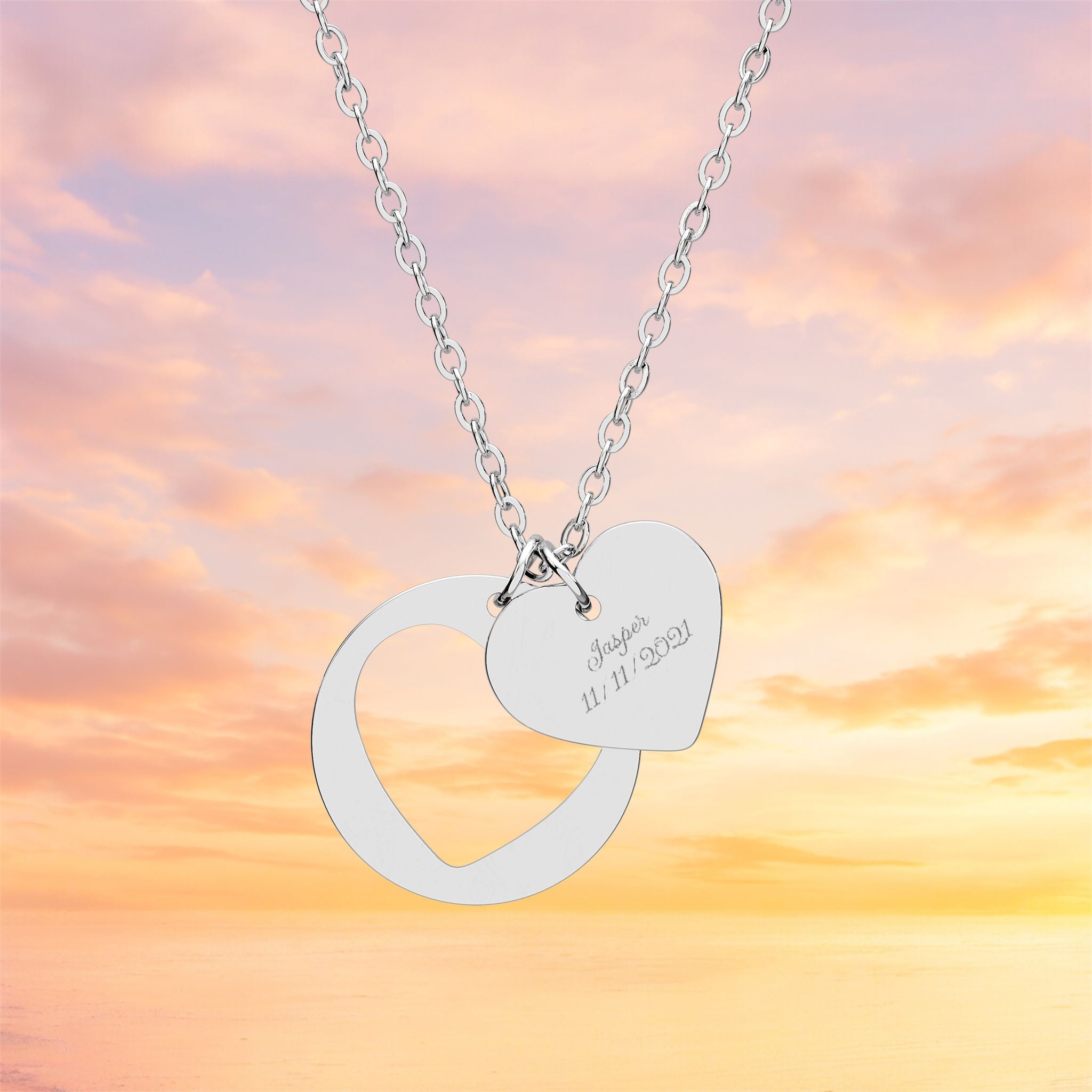 Heart Cutout Engraved Necklace | Heart Pendant Necklace