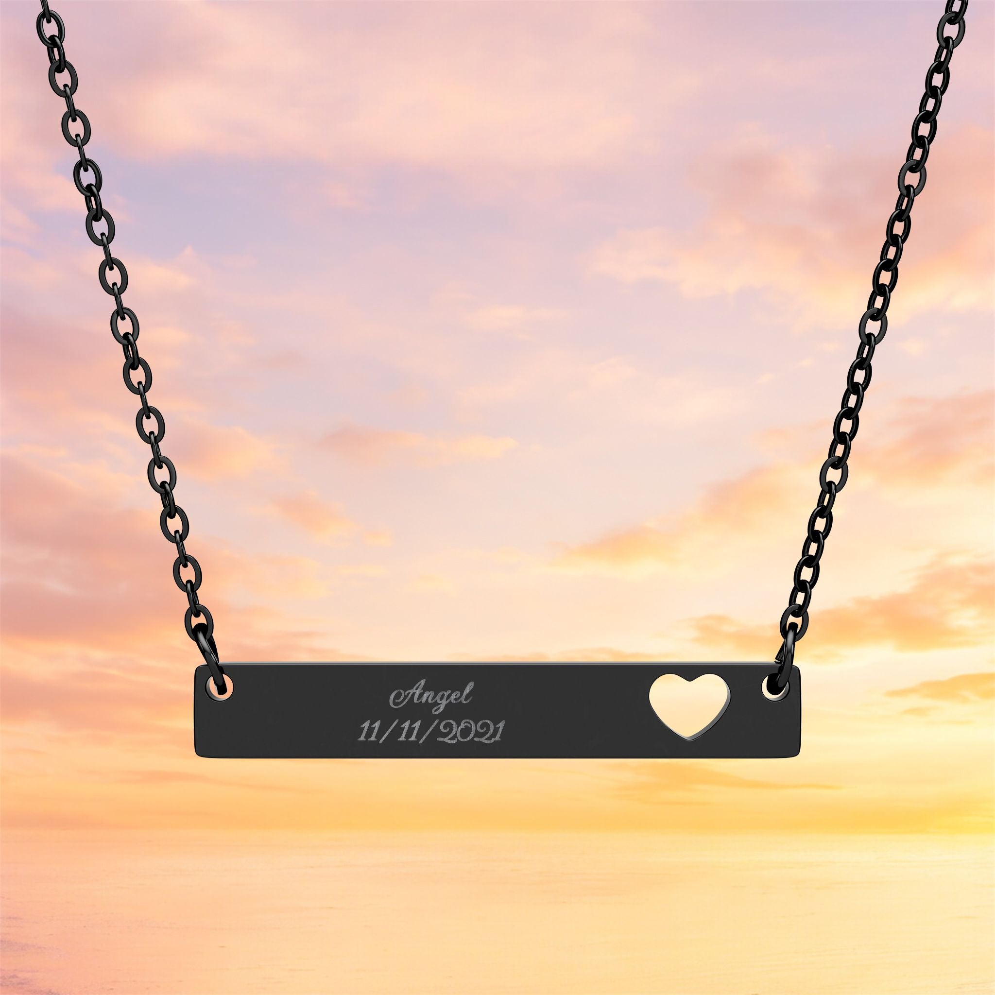 Cutout Heart Bar Necklace, Engraved Bar Necklace | Personalized Name Bar