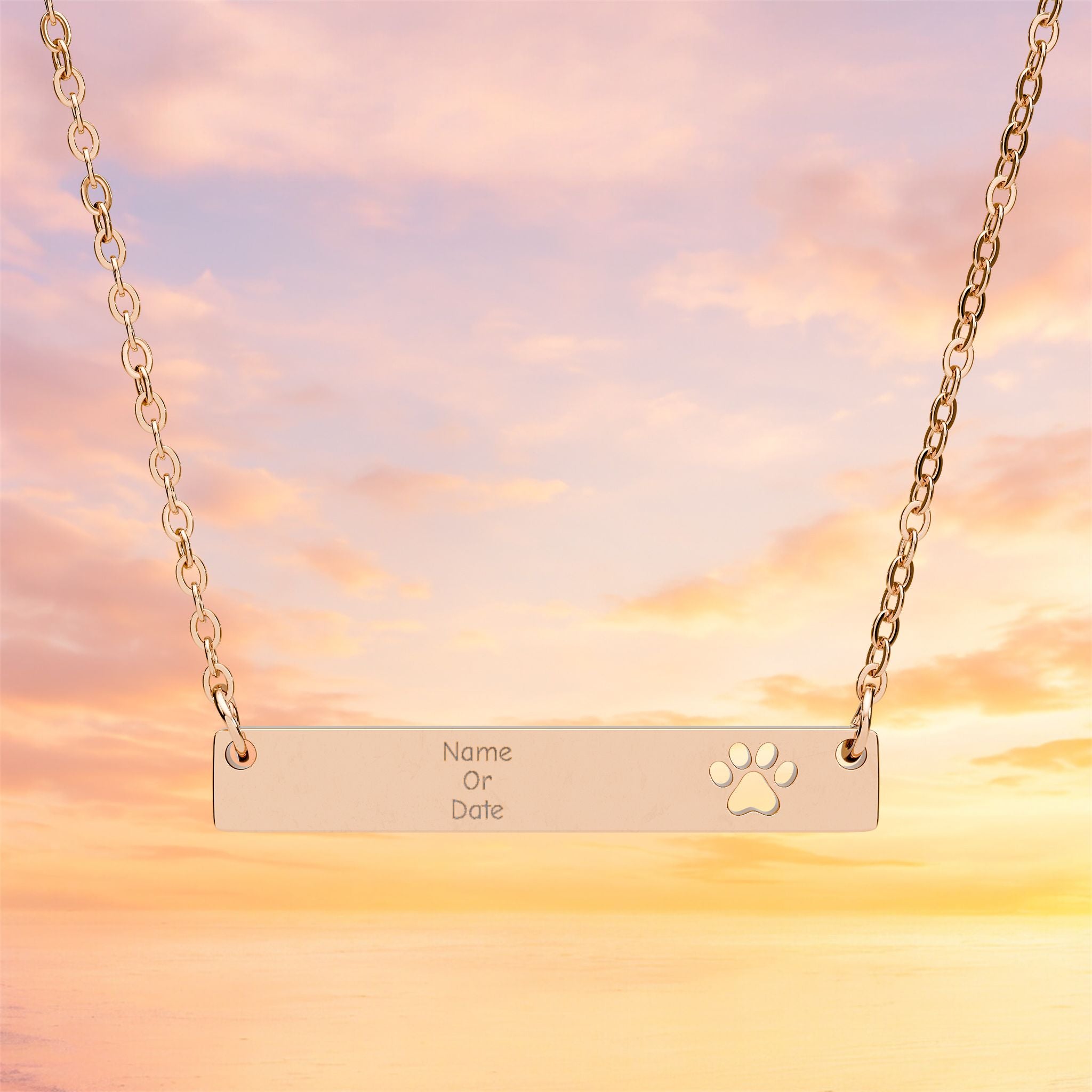 Cutout Paw Bar Necklace | Engraved Pawprint Bar Necklace