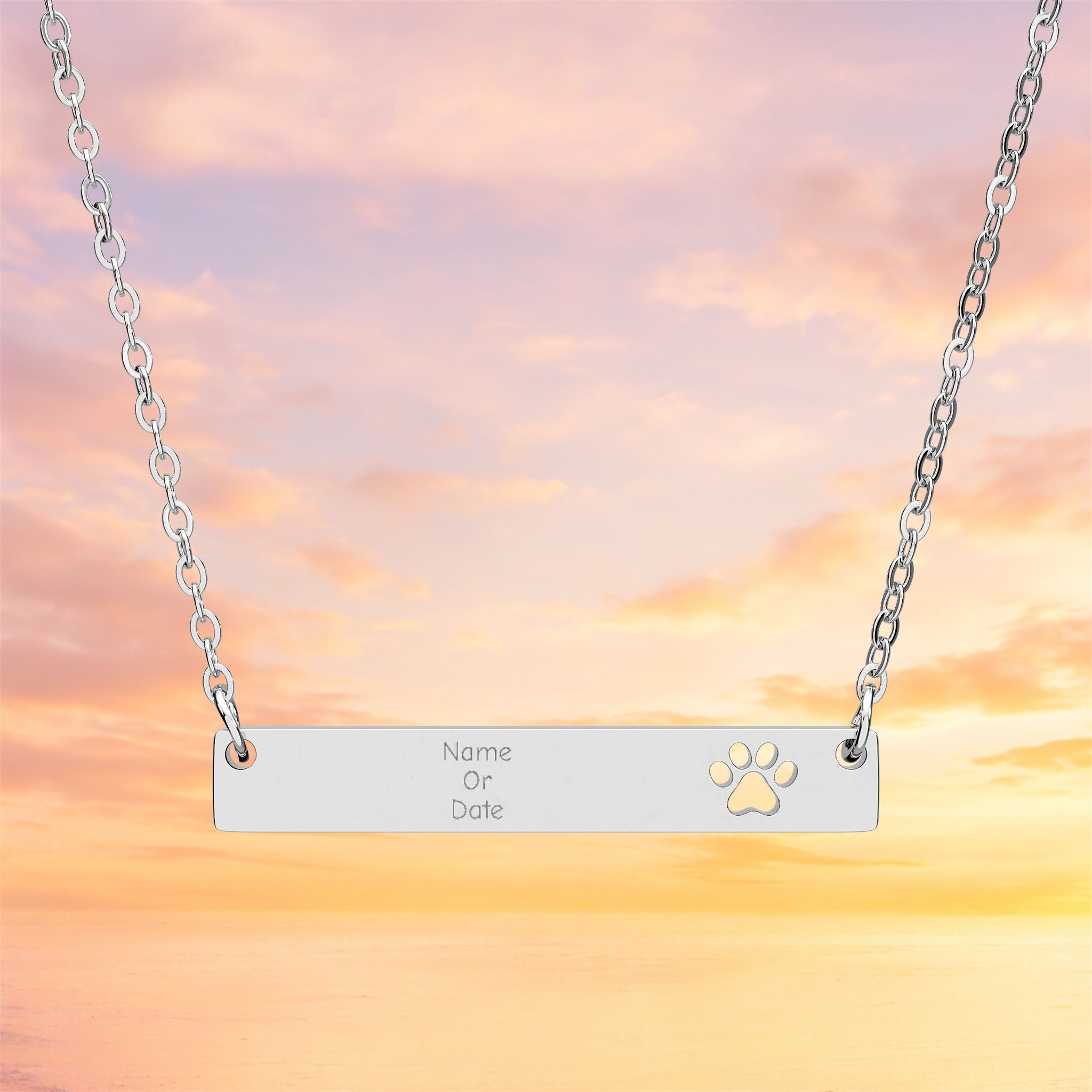 Cutout Paw Bar Necklace | Engraved Pawprint Bar Necklace