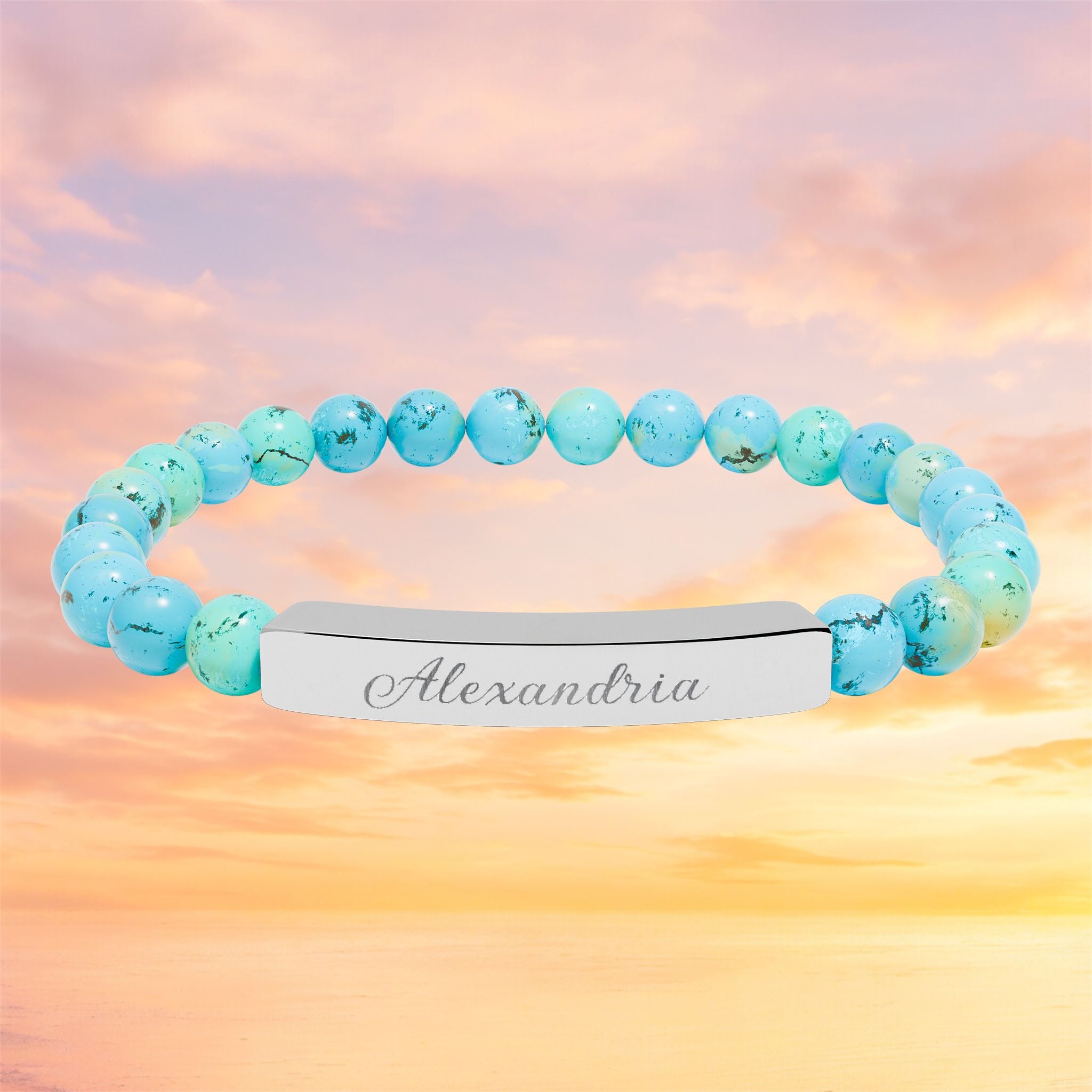 Engraved Bar Natural Stone Bracelet | Personalized Name Bead Gift For Keepsake