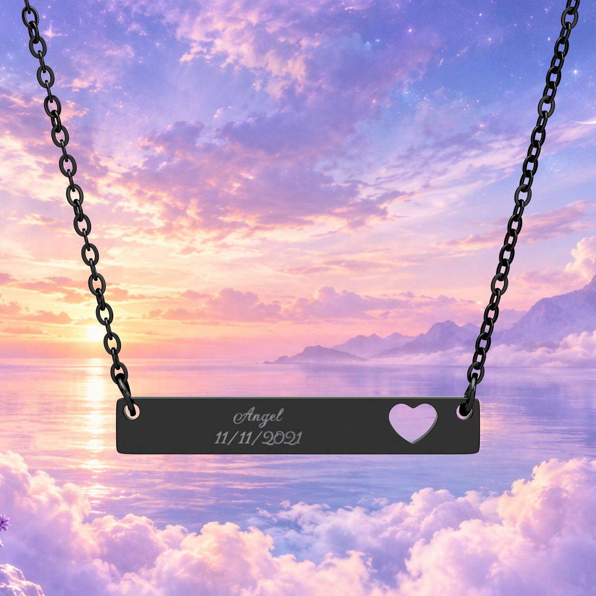 Personalized Heart Cutout Bar Necklace