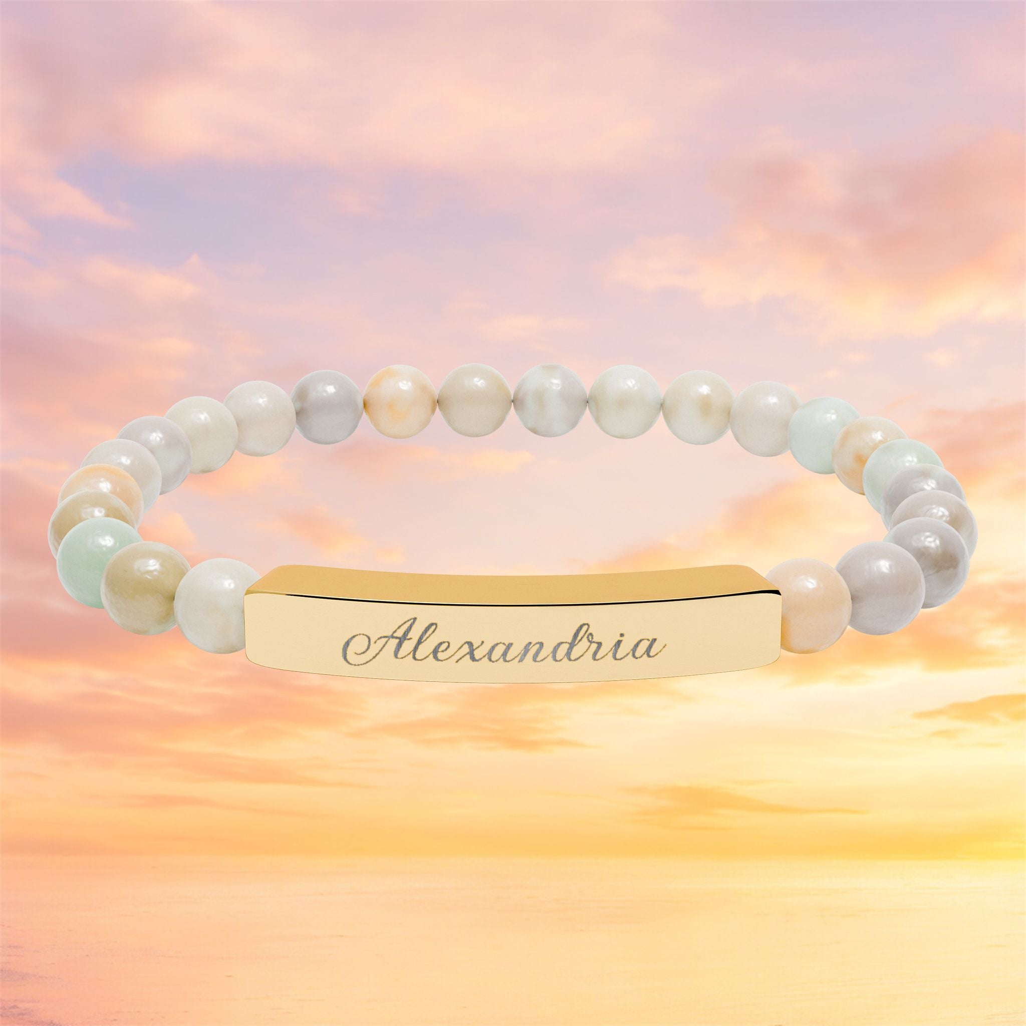 Engraved Bar Natural Stone Bracelet | Personalized Name Bead Gift For Keepsake