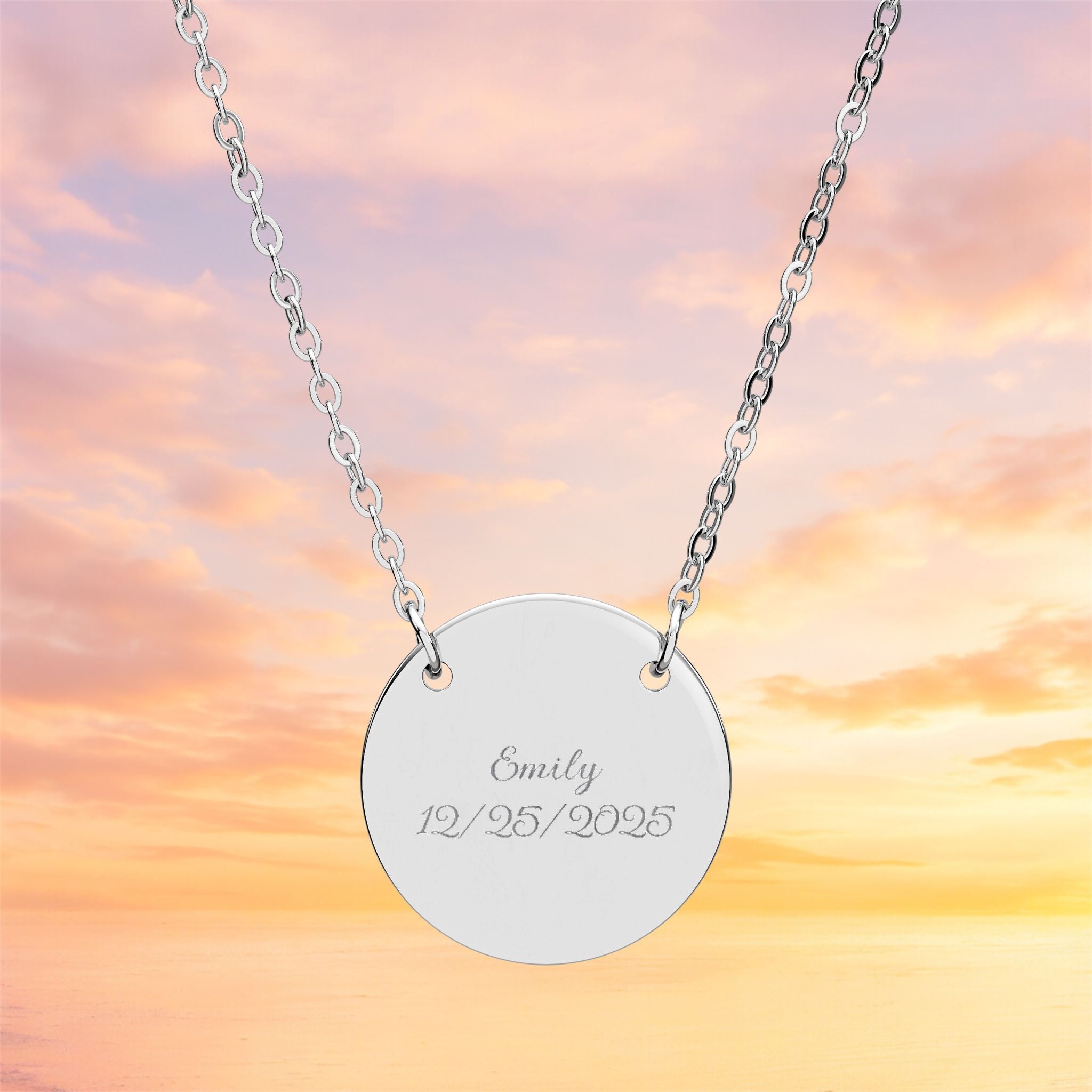 Engraved Circle Name Necklace | Personalized Round Pendant Necklace