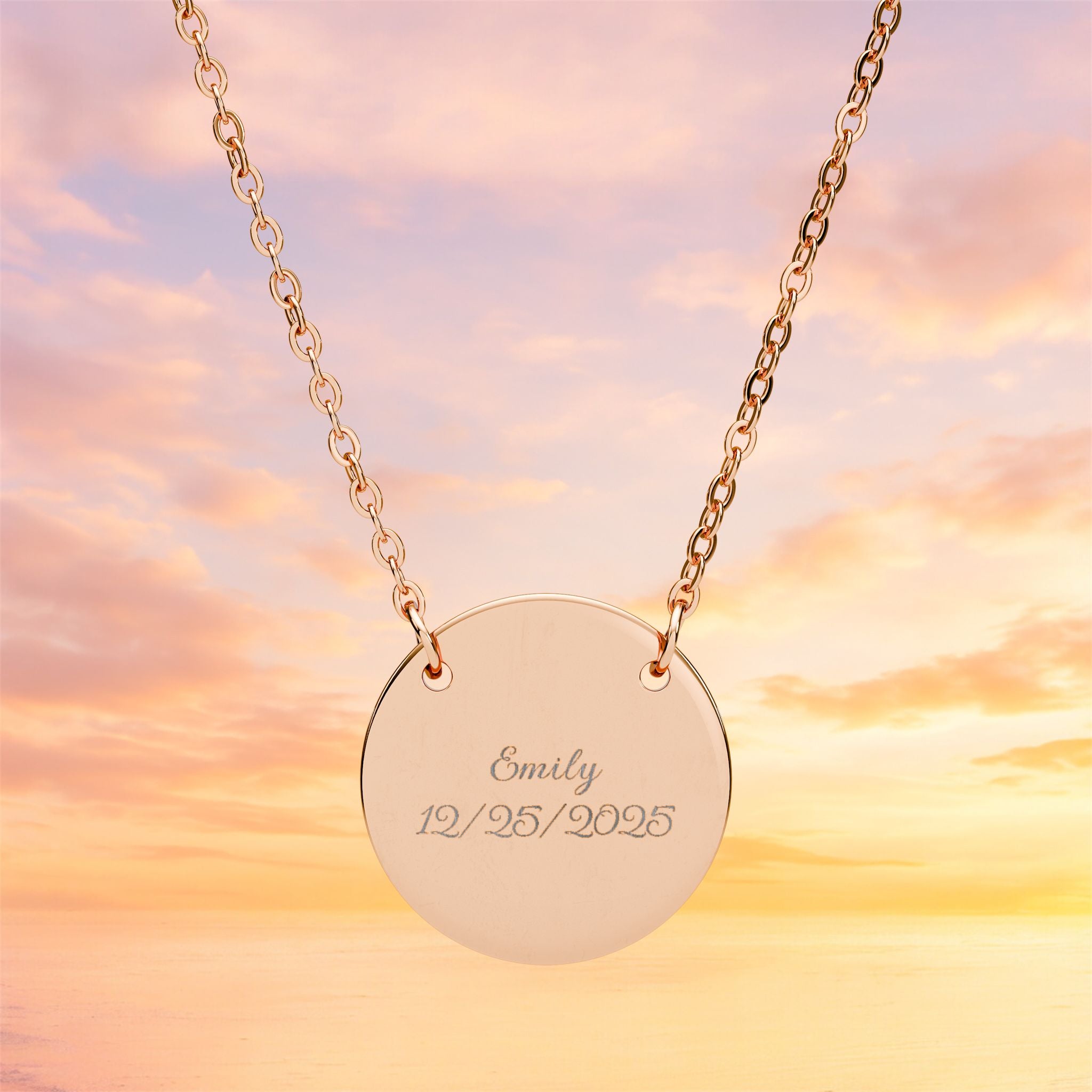 Engraved Circle Name Necklace | Personalized Round Pendant Necklace