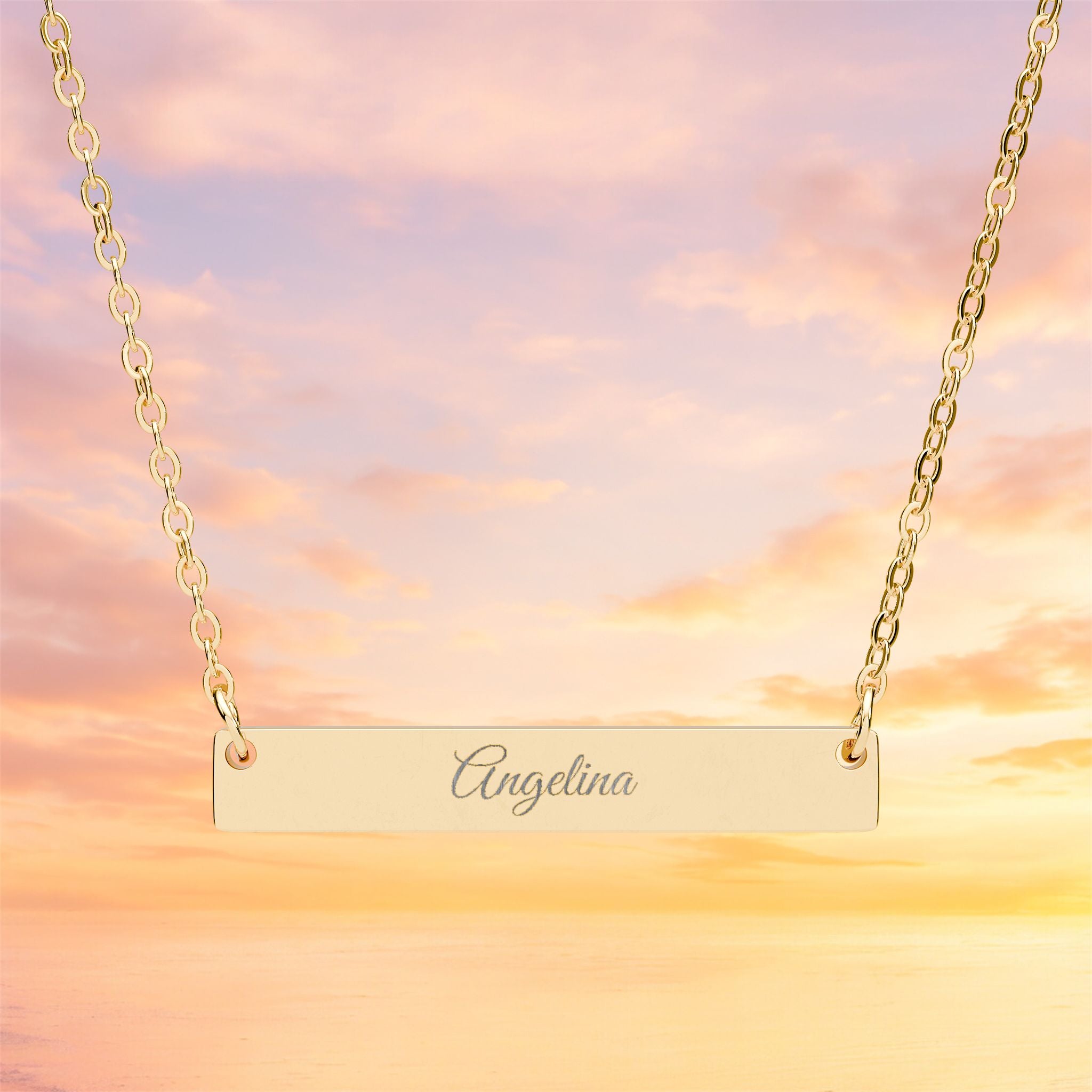 Engraved Horizontal Bar Necklace | Personalized Name Bar Necklace