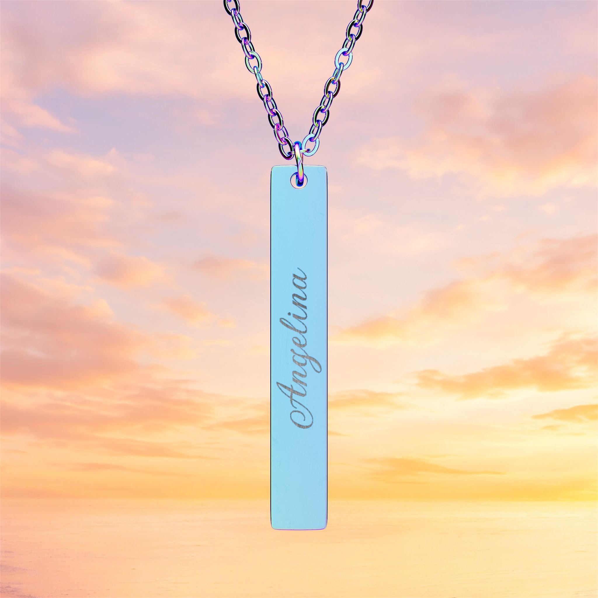 Engraved Vertical Bar Necklace | Personalized Bar Pendant