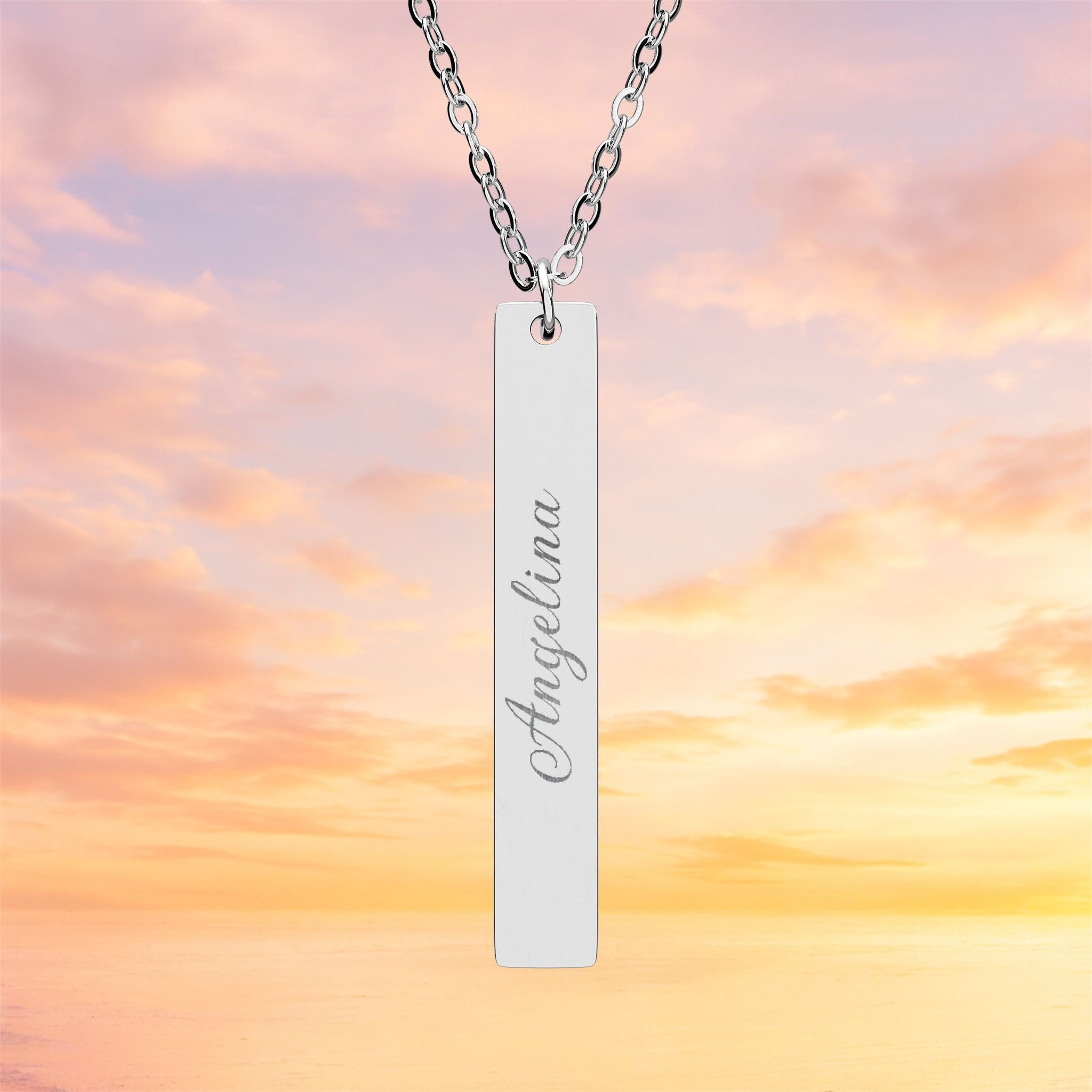 Engraved Vertical Bar Necklace | Personalized Bar Pendant